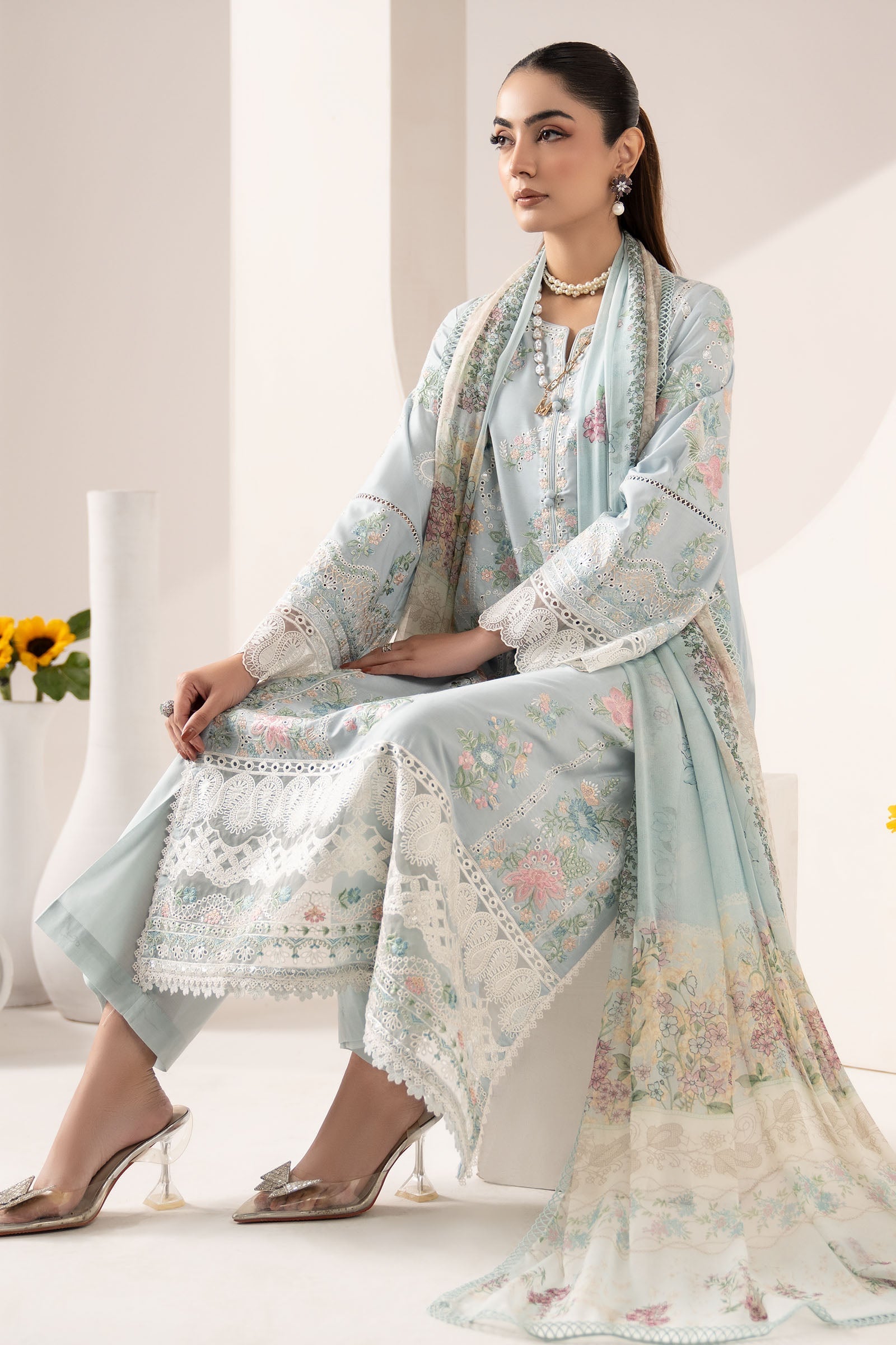 Maria B | Eid Collection 26 | 3 Piece Embroidered Paper Silk Suit - House Of Hania