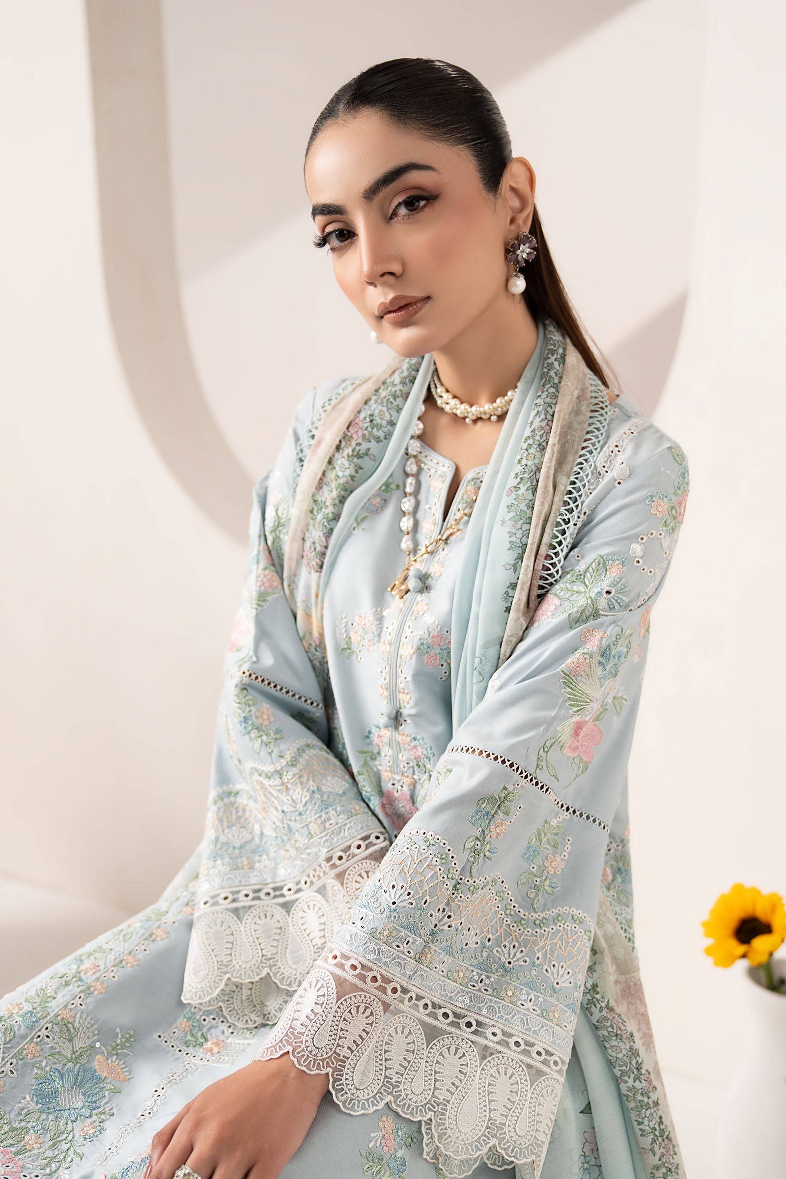 Maria B | Eid Collection 26 | 3 Piece Embroidered Paper Silk Suit - House Of Hania