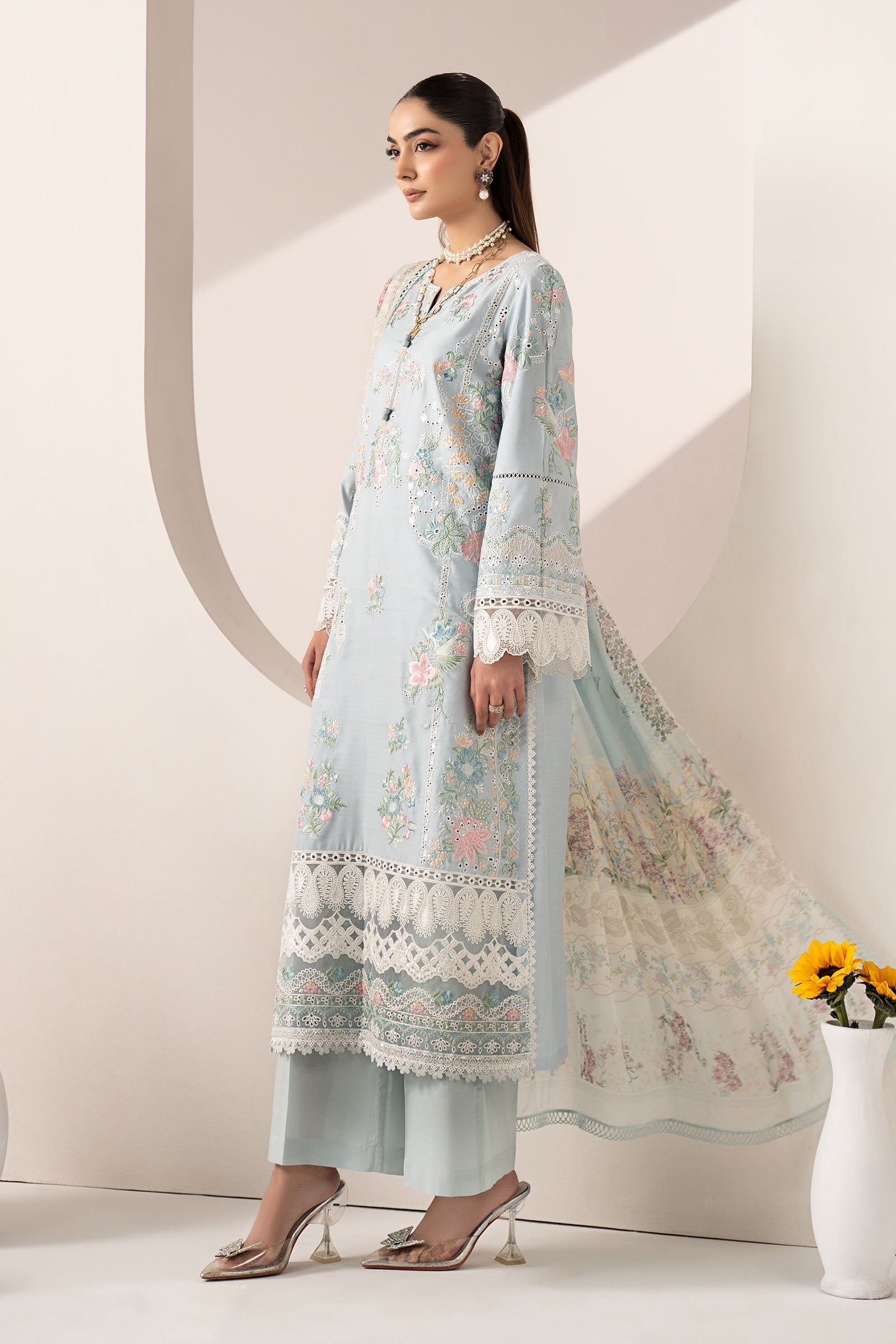 Maria B | Eid Collection 26 | 3 Piece Embroidered Paper Silk Suit - House Of Hania