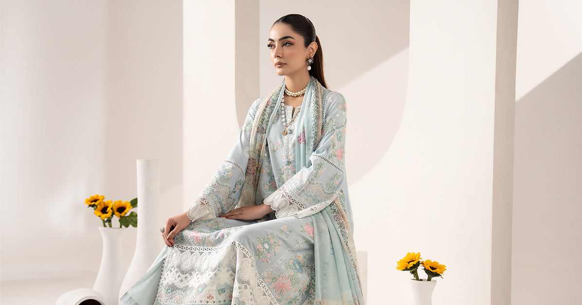 Maria B | Eid Collection 26 | 3 Piece Embroidered Paper Silk Suit - House Of Hania
