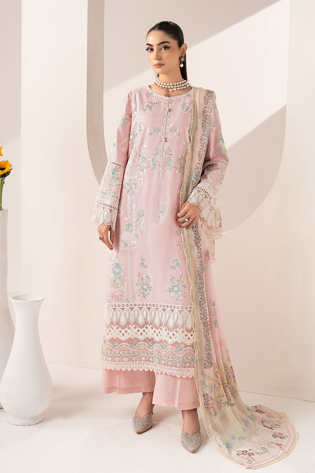 Maria B | Eid Collection 26 | 3 Piece Embroidered Paper Silk Suit - House Of Hania