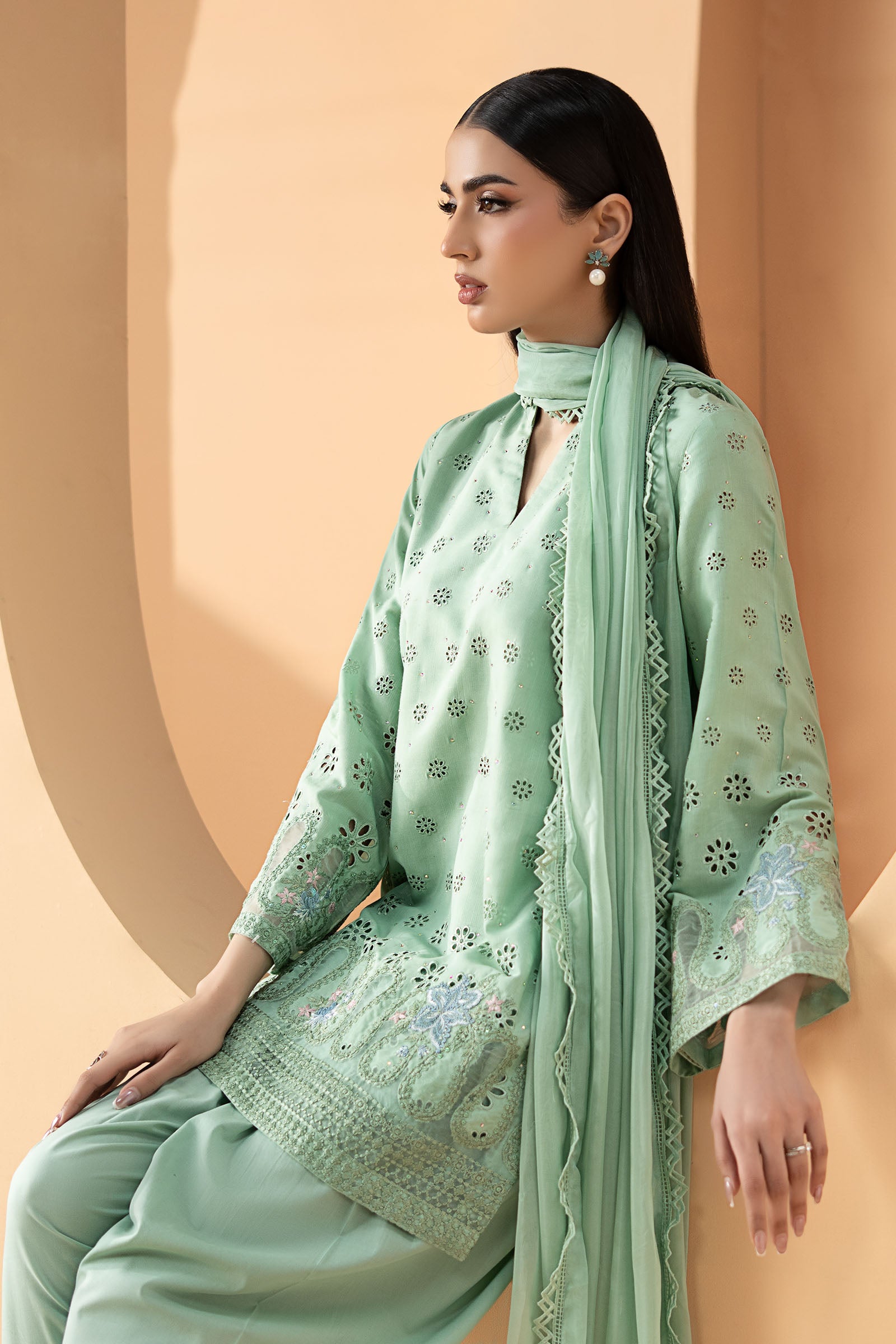 Maria B | Eid Collection 26 | 3 Piece Embroidered Pk Raw Silk Suit - House Of Hania