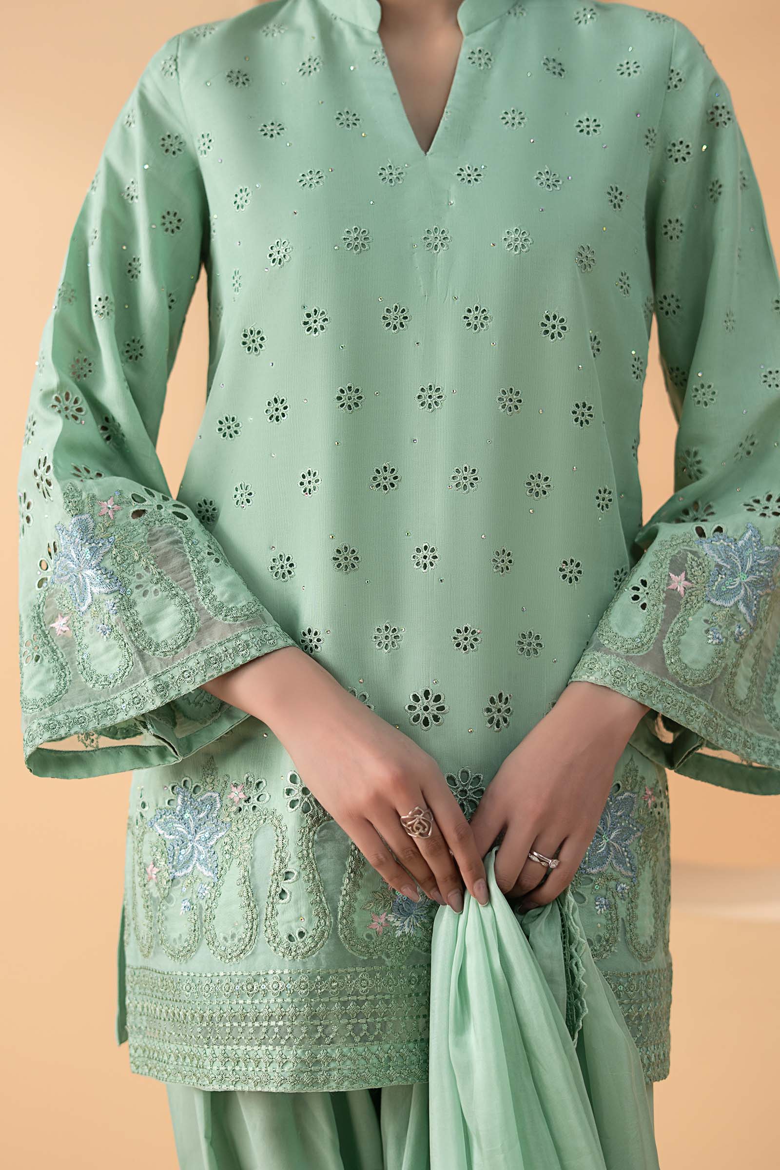 Maria B | Eid Collection 26 | 3 Piece Embroidered Pk Raw Silk Suit - House Of Hania