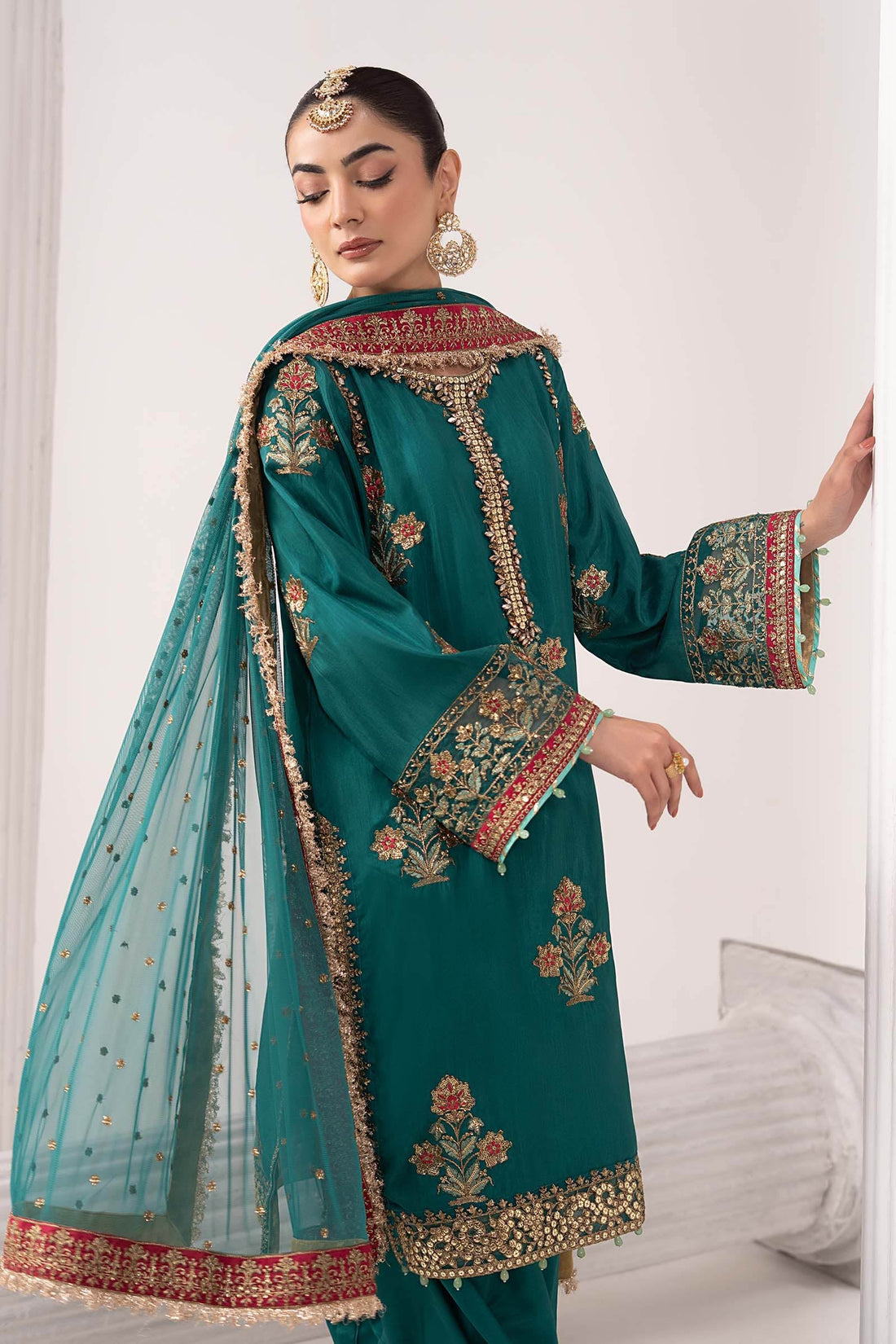 Maria B | Eid Collection 26 | 3 Piece Embroidered Raw Silk Suit - House Of Hania