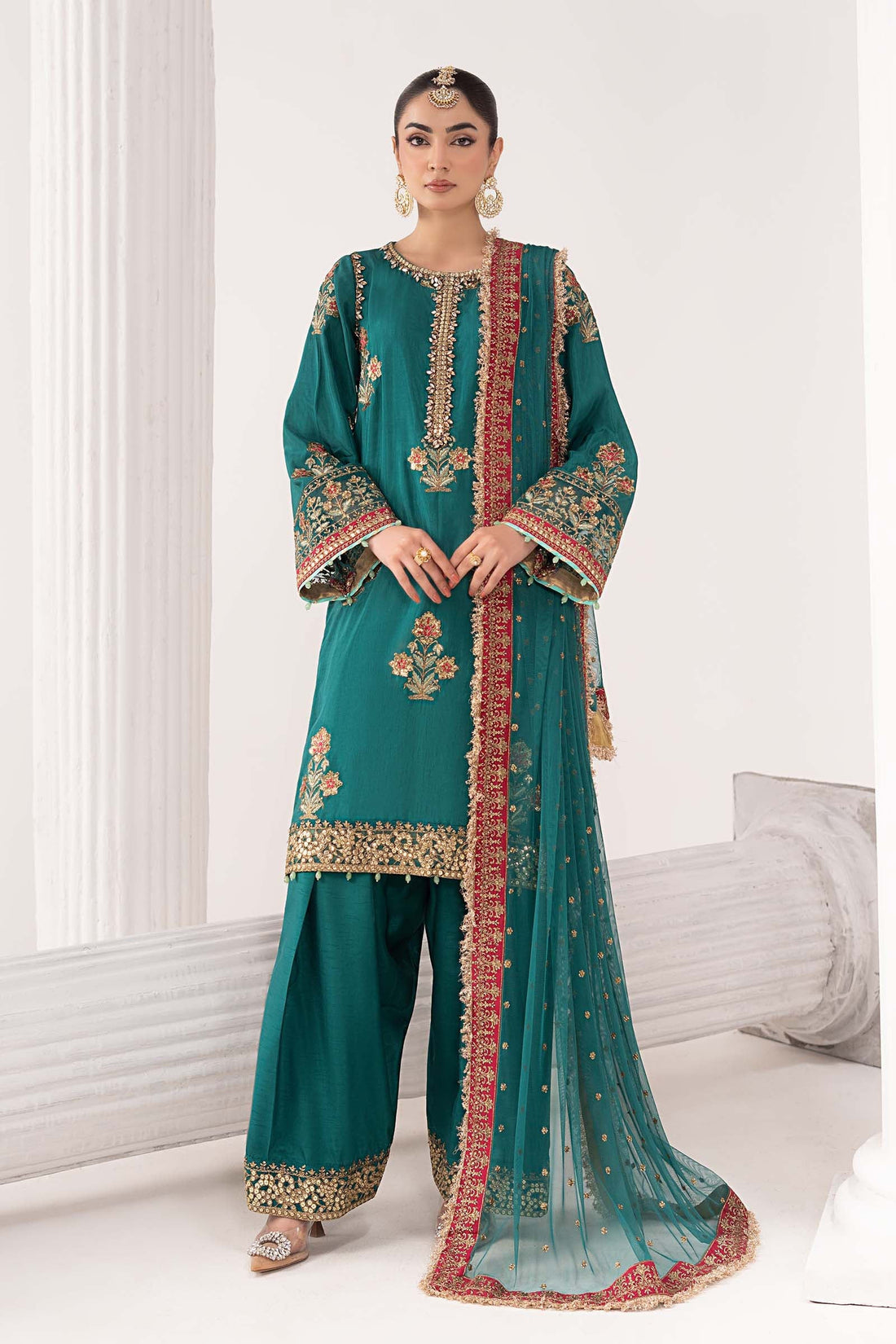 Maria B | Eid Collection 26 | 3 Piece Embroidered Raw Silk Suit - House Of Hania