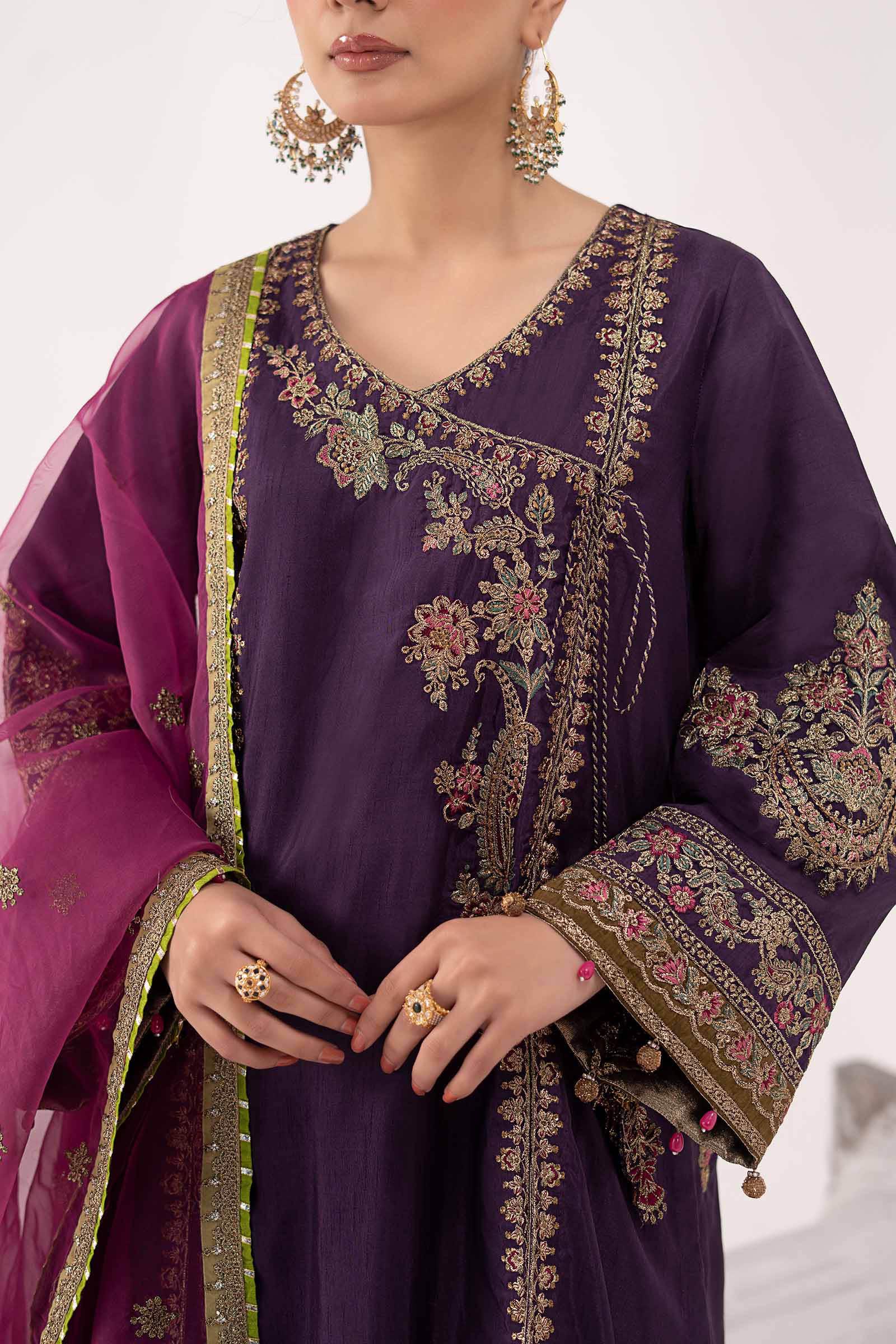 Maria B | Eid Collection 26 | 3 Piece Embroidered Raw Silk Suit - House Of Hania