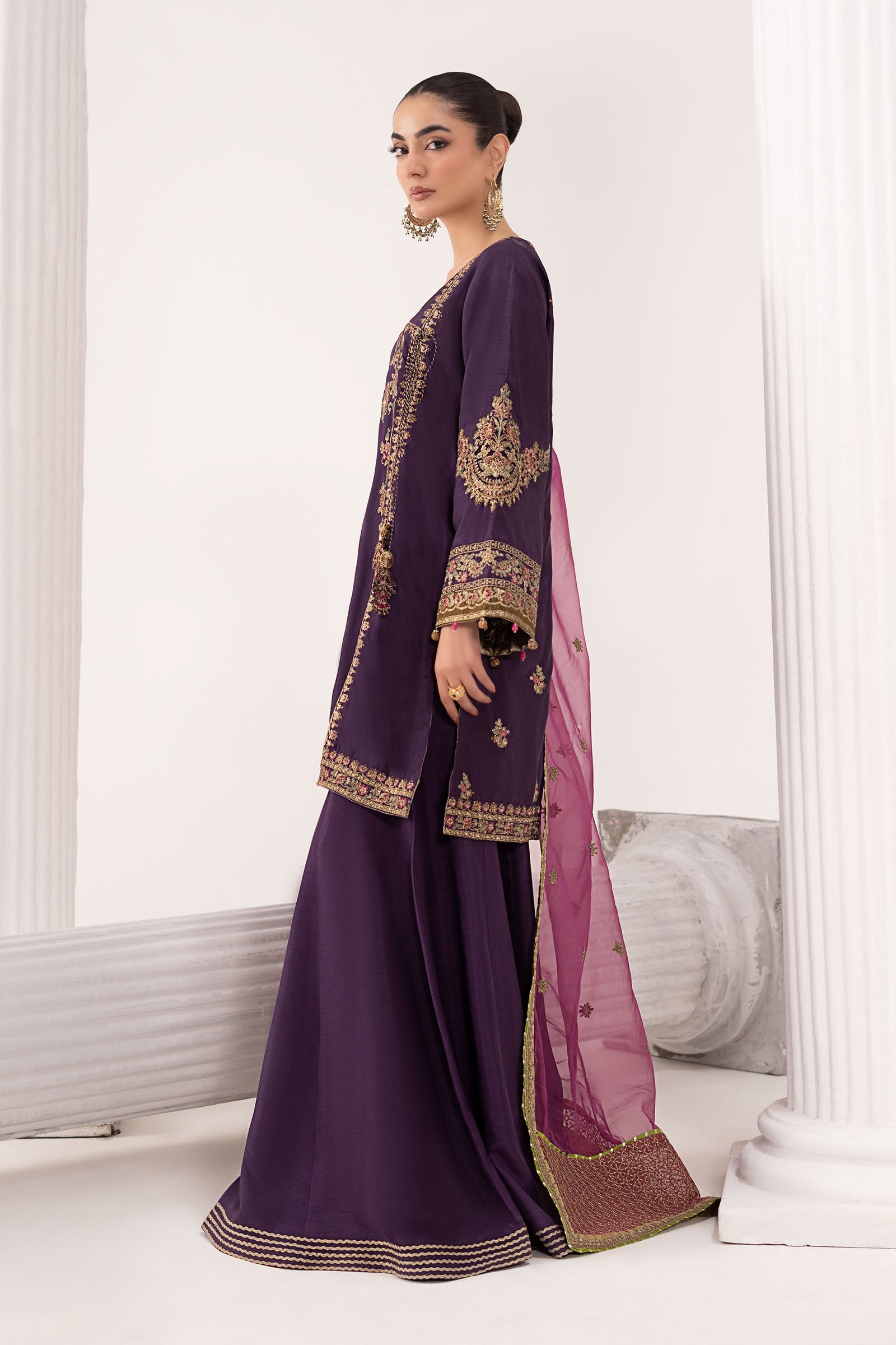 Maria B | Eid Collection 26 | 3 Piece Embroidered Raw Silk Suit - House Of Hania