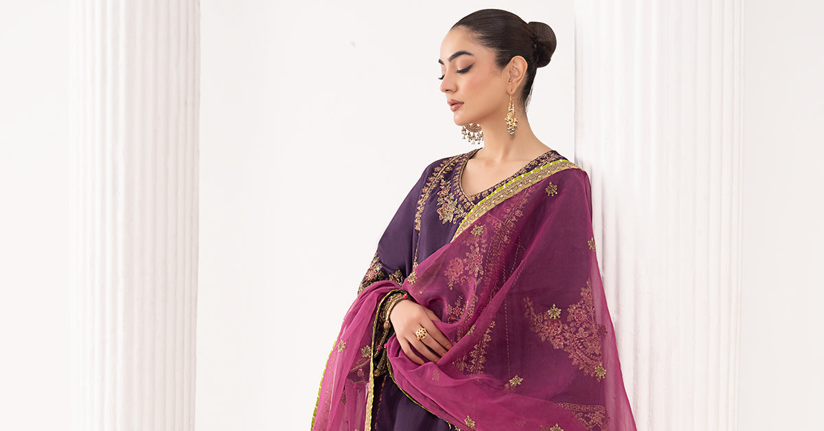 Maria B | Eid Collection 26 | 3 Piece Embroidered Raw Silk Suit - House Of Hania