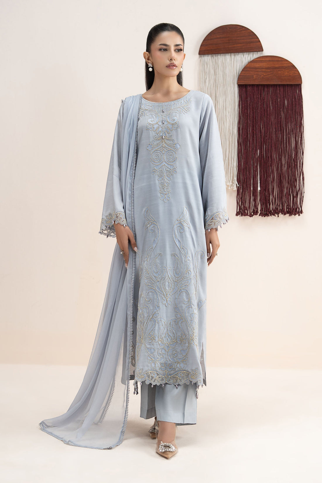 Maria B | Eid Collection 26 | 3 Piece Embroidered Raw Silk Suit - House Of Hania