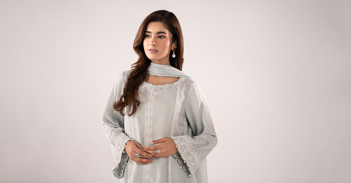 Maria B | Eid Collection 26 | 3 Piece Embroidered Raw Silk Suit - House Of Hania