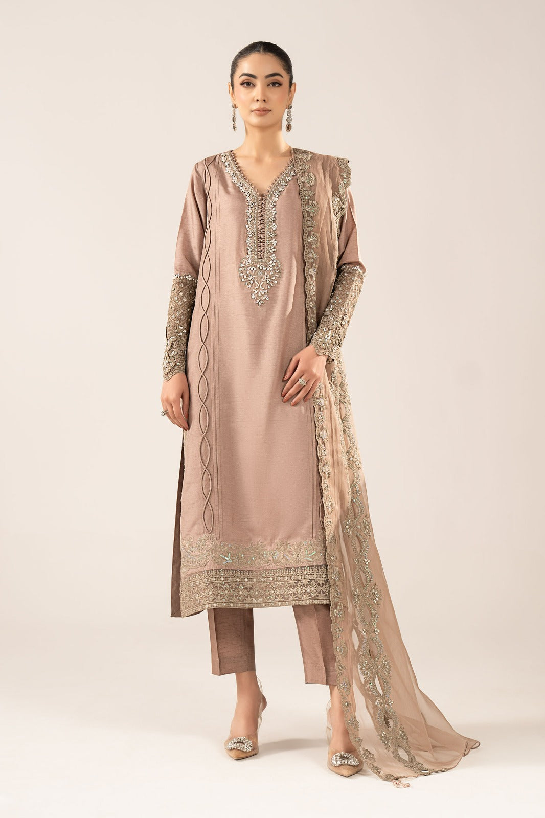 Maria B | Eid Collection 26 | 3 Piece Embroidered Raw Silk Suit - House Of Hania