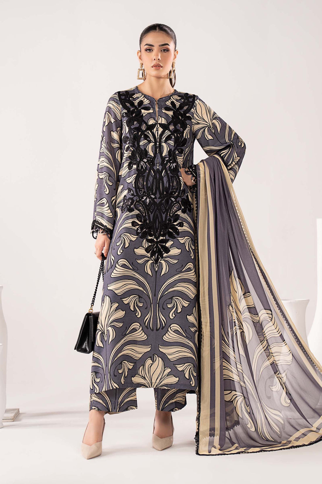 Maria B | Eid Collection 26 | 3 Piece Embroidered Raw Silk Suit - House Of Hania