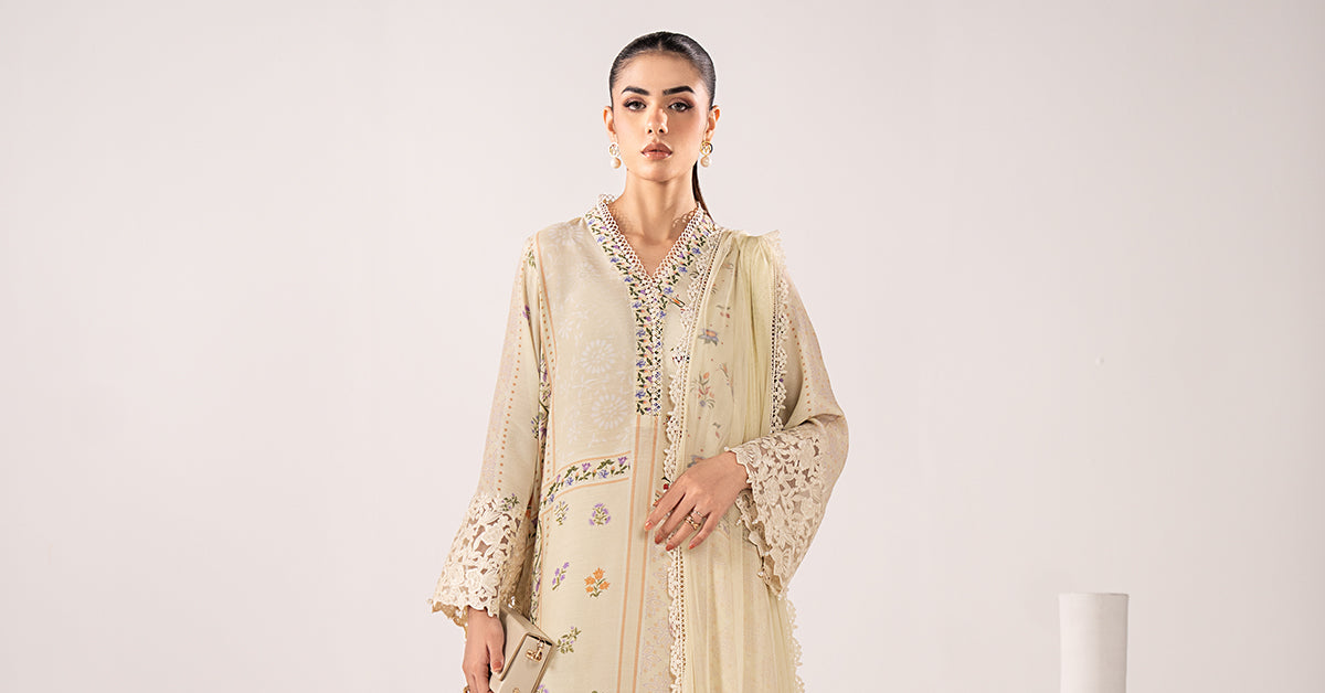 Maria B | Eid Collection 26 | 3 Piece Embroidered Raw Silk Suit - House Of Hania