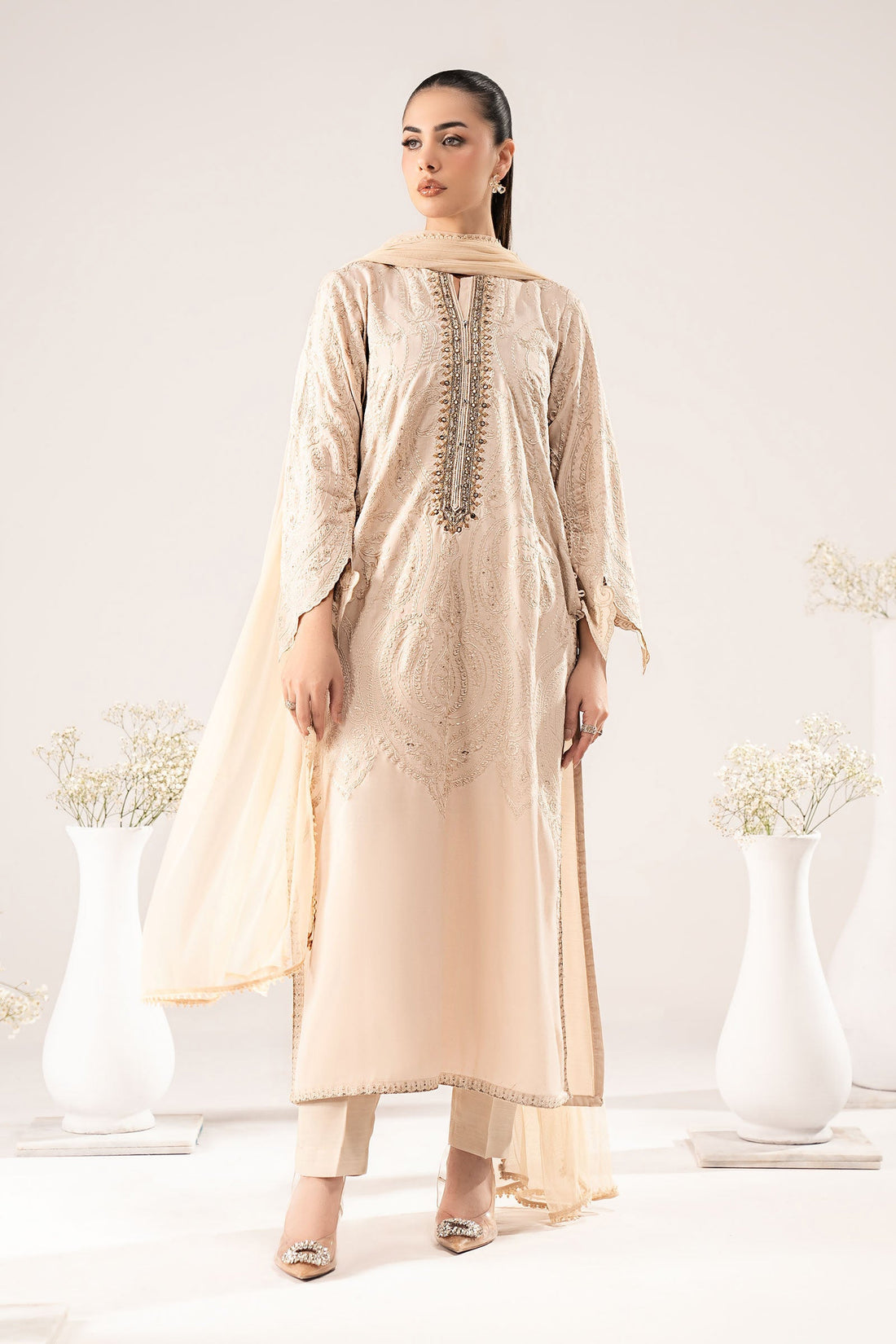 Maria B | Eid Collection 26 | 3 Piece Embroidered Raw Silk Suit - House Of Hania