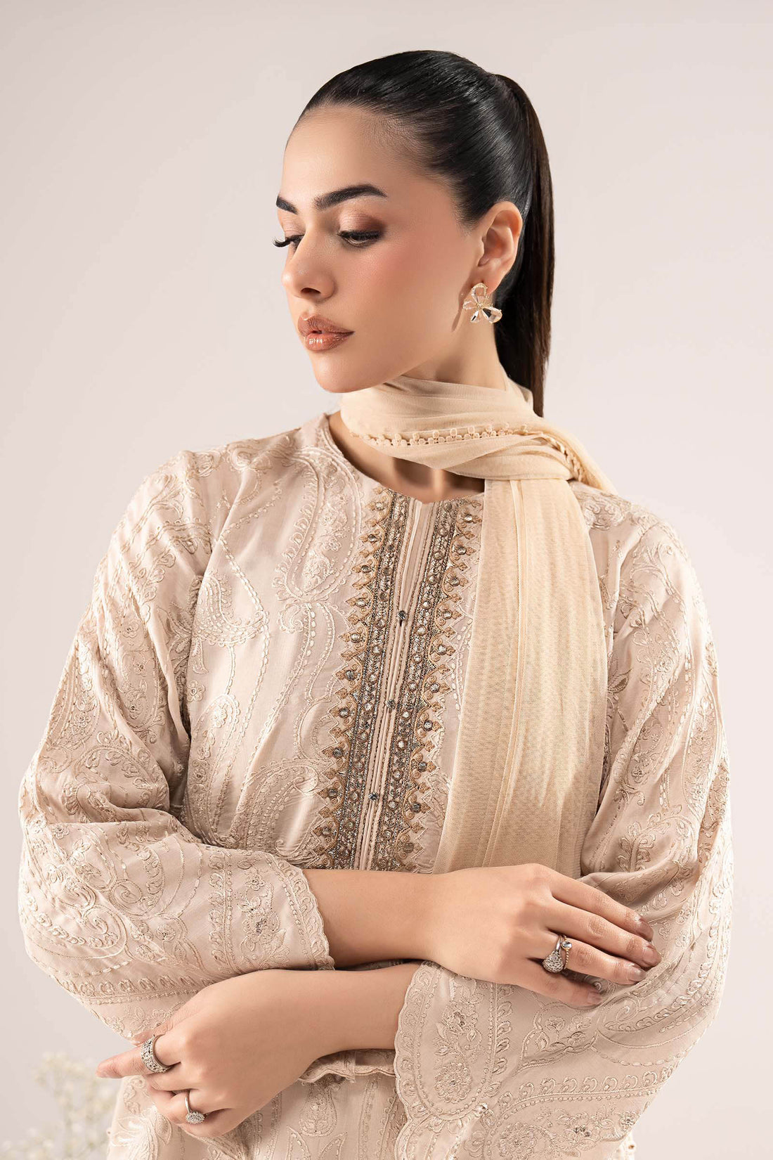 Maria B | Eid Collection 26 | 3 Piece Embroidered Raw Silk Suit - House Of Hania