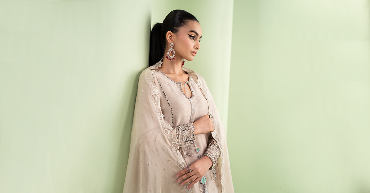 Maria B | Eid Collection 26 | 3 Piece Embroidered Raw Silk Suit - House Of Hania