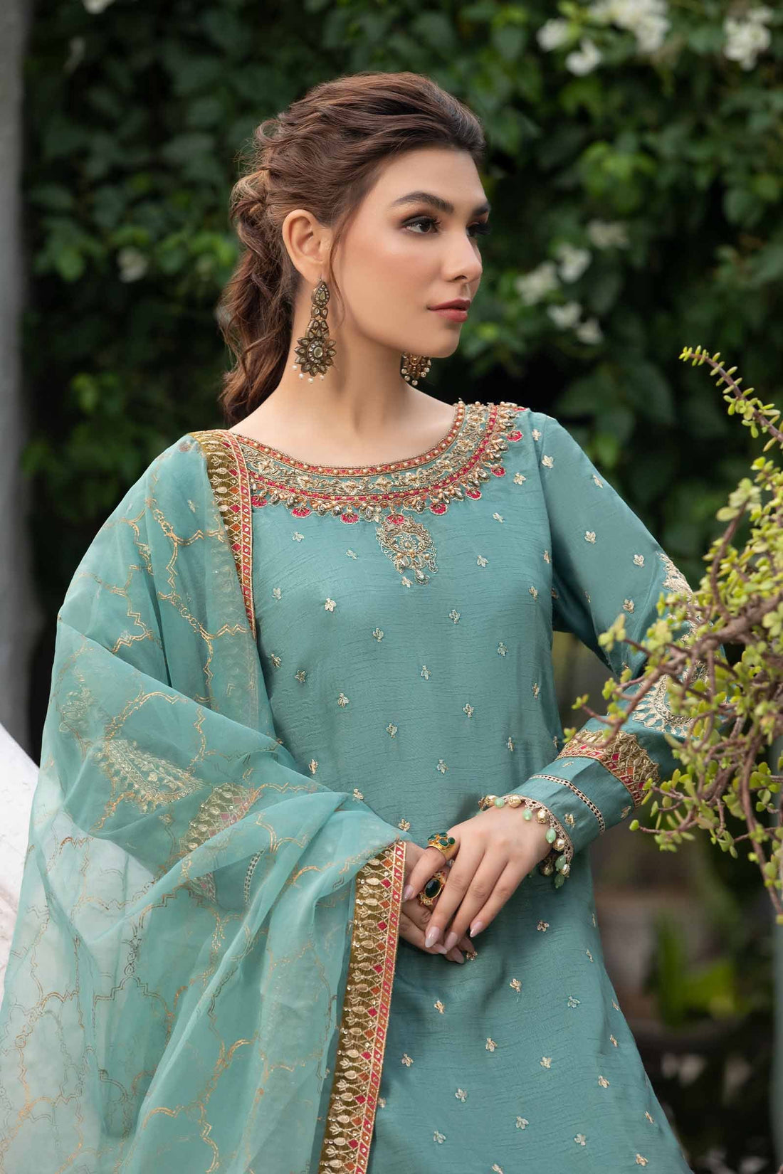 Maria B | Eid Collection 26 | 3 Piece Embroidered Raw Silk Suit - House Of Hania