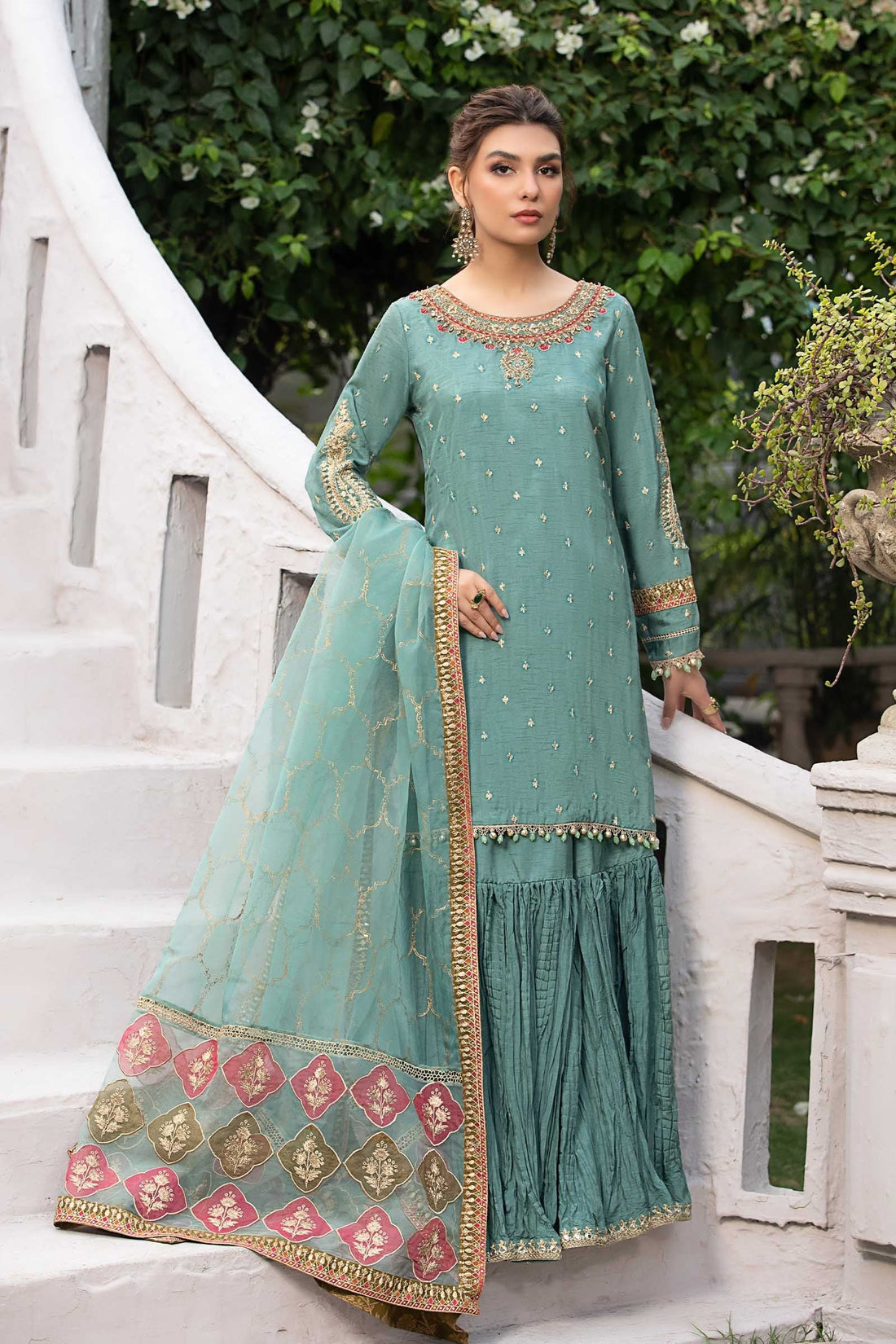 Maria B | Eid Collection 26 | 3 Piece Embroidered Raw Silk Suit - House Of Hania