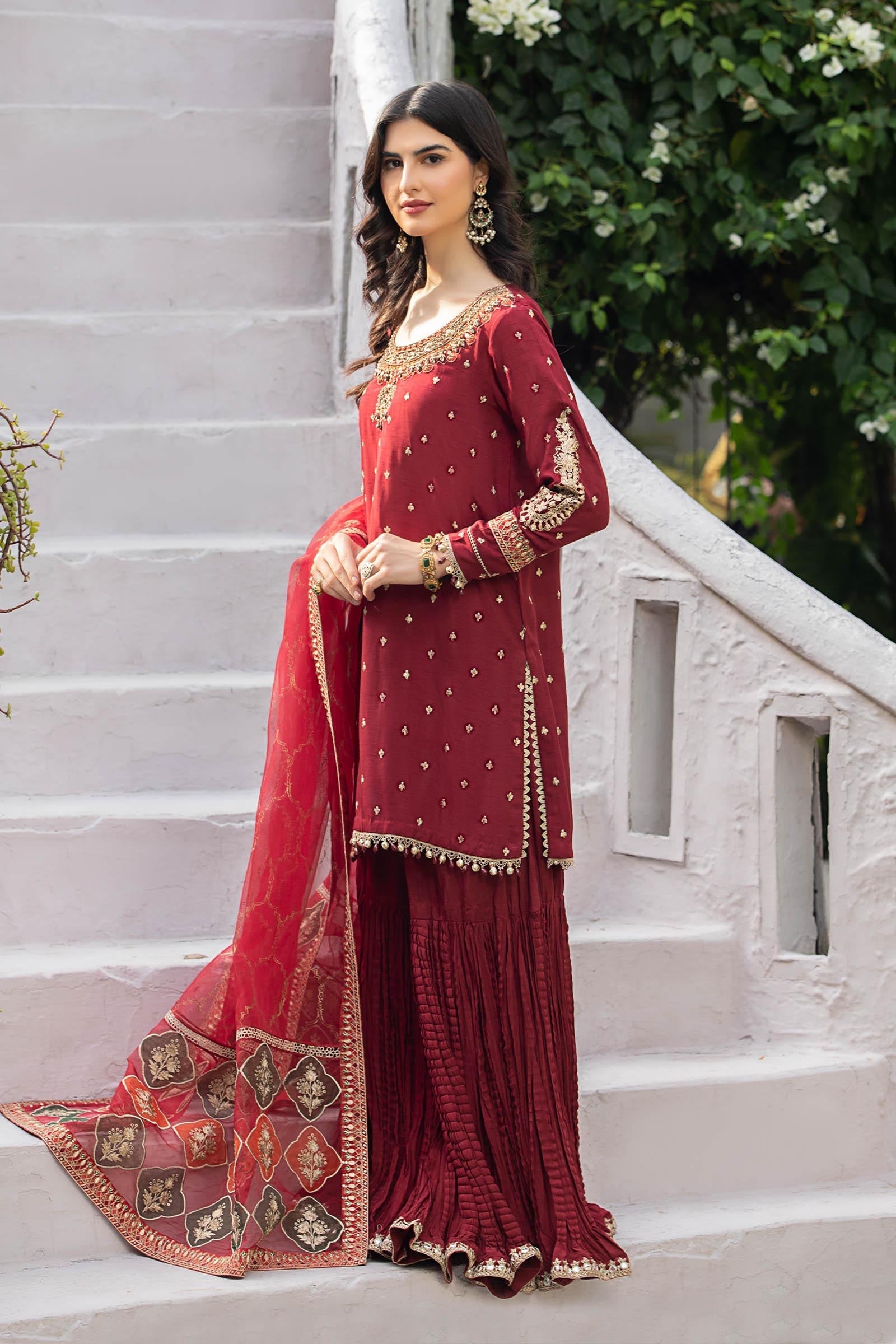 Maria B | Eid Collection 26 | 3 Piece Embroidered Raw Silk Suit - House Of Hania