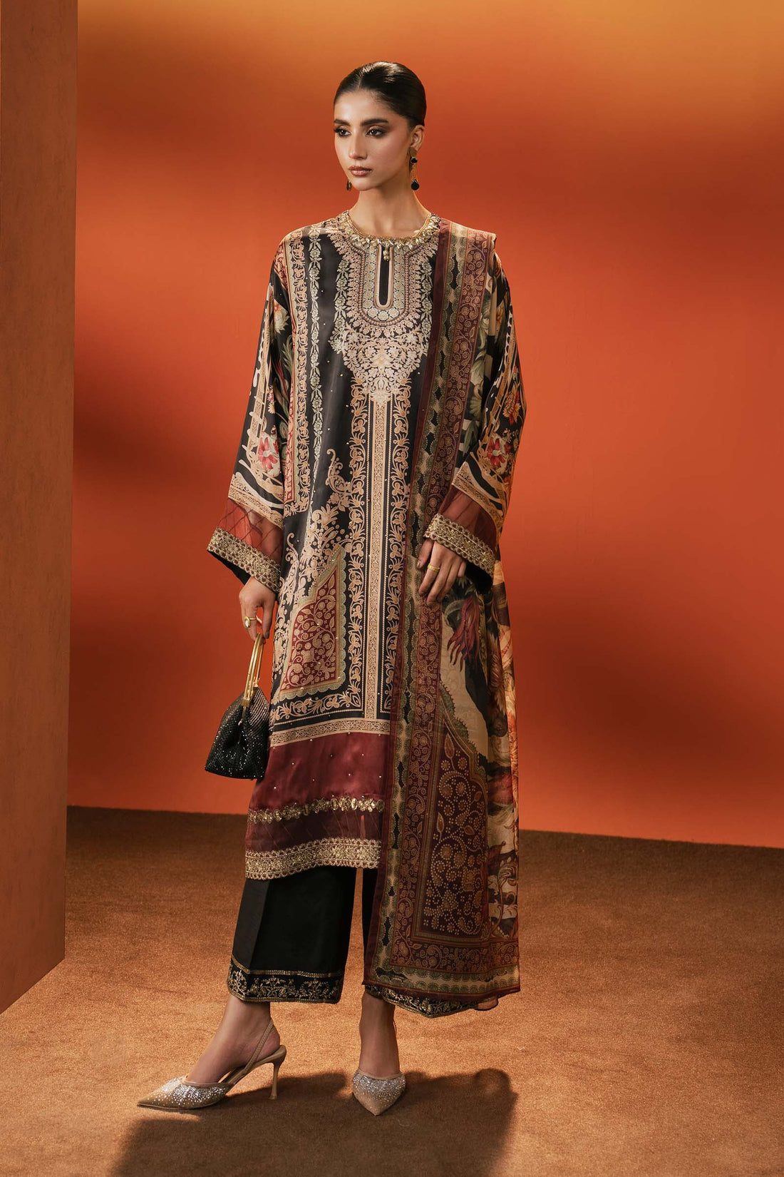 Maria B | Eid Collection 26 | 3 Piece Embroidered Satin Silk Suit - House Of Hania