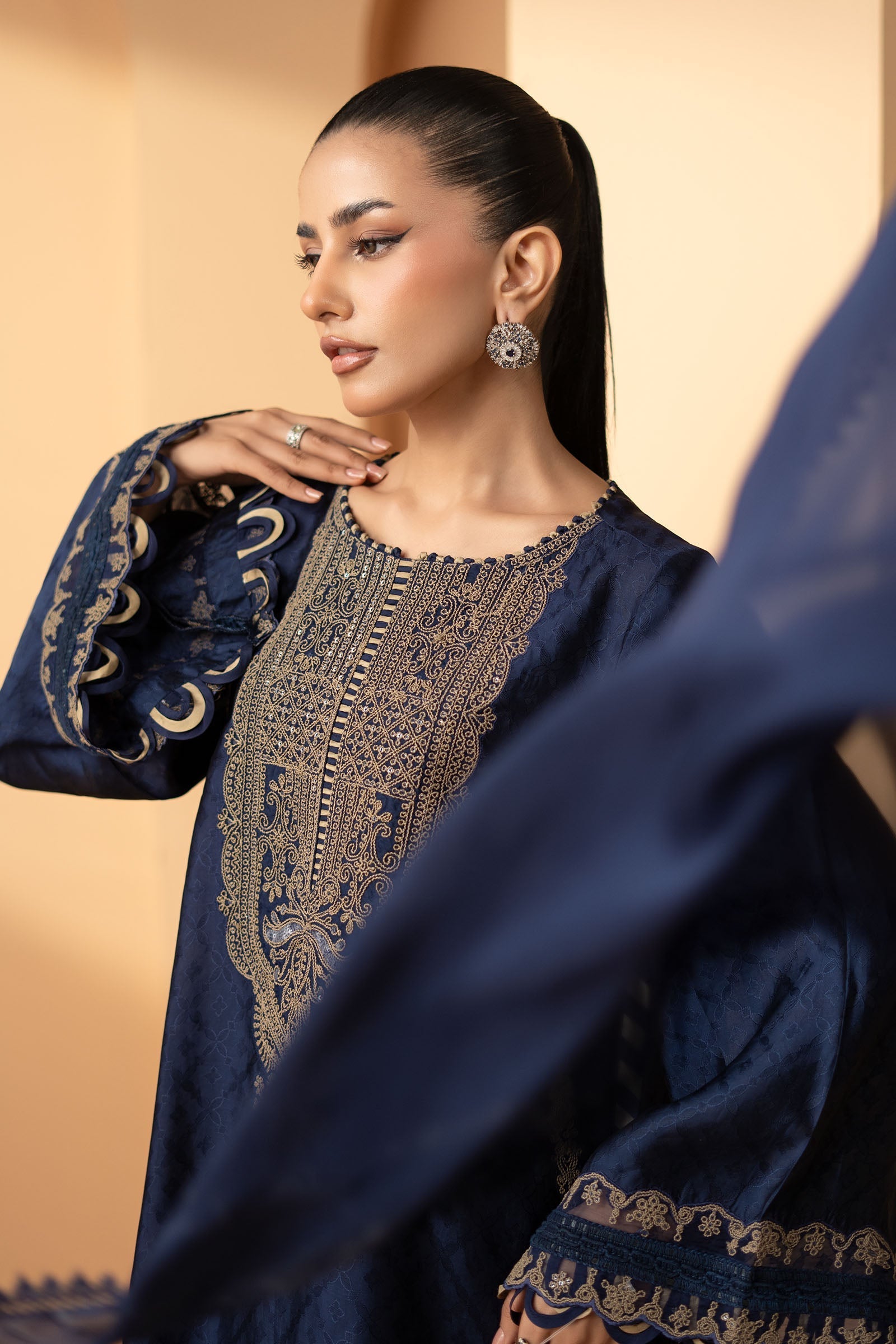 Maria B | Eid Collection 26 | 3 Piece Embroidered Self Tassel Silk Suit - House Of Hania