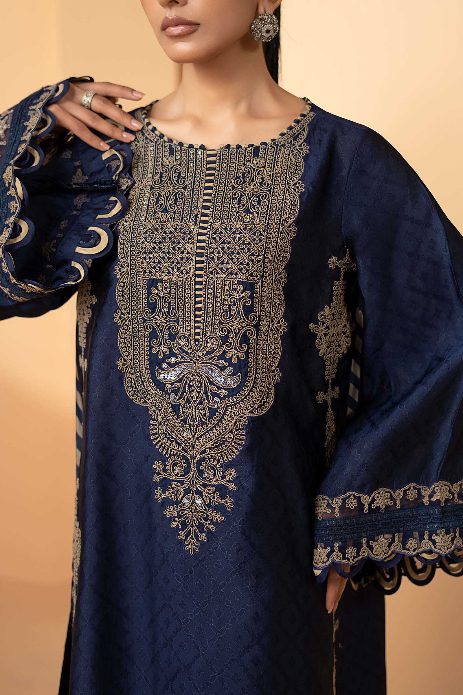Maria B | Eid Collection 26 | 3 Piece Embroidered Self Tassel Silk Suit - House Of Hania