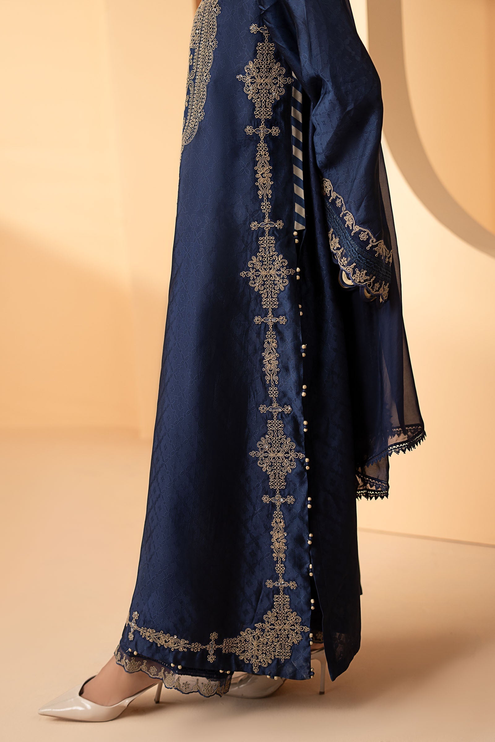 Maria B | Eid Collection 26 | 3 Piece Embroidered Self Tassel Silk Suit - House Of Hania