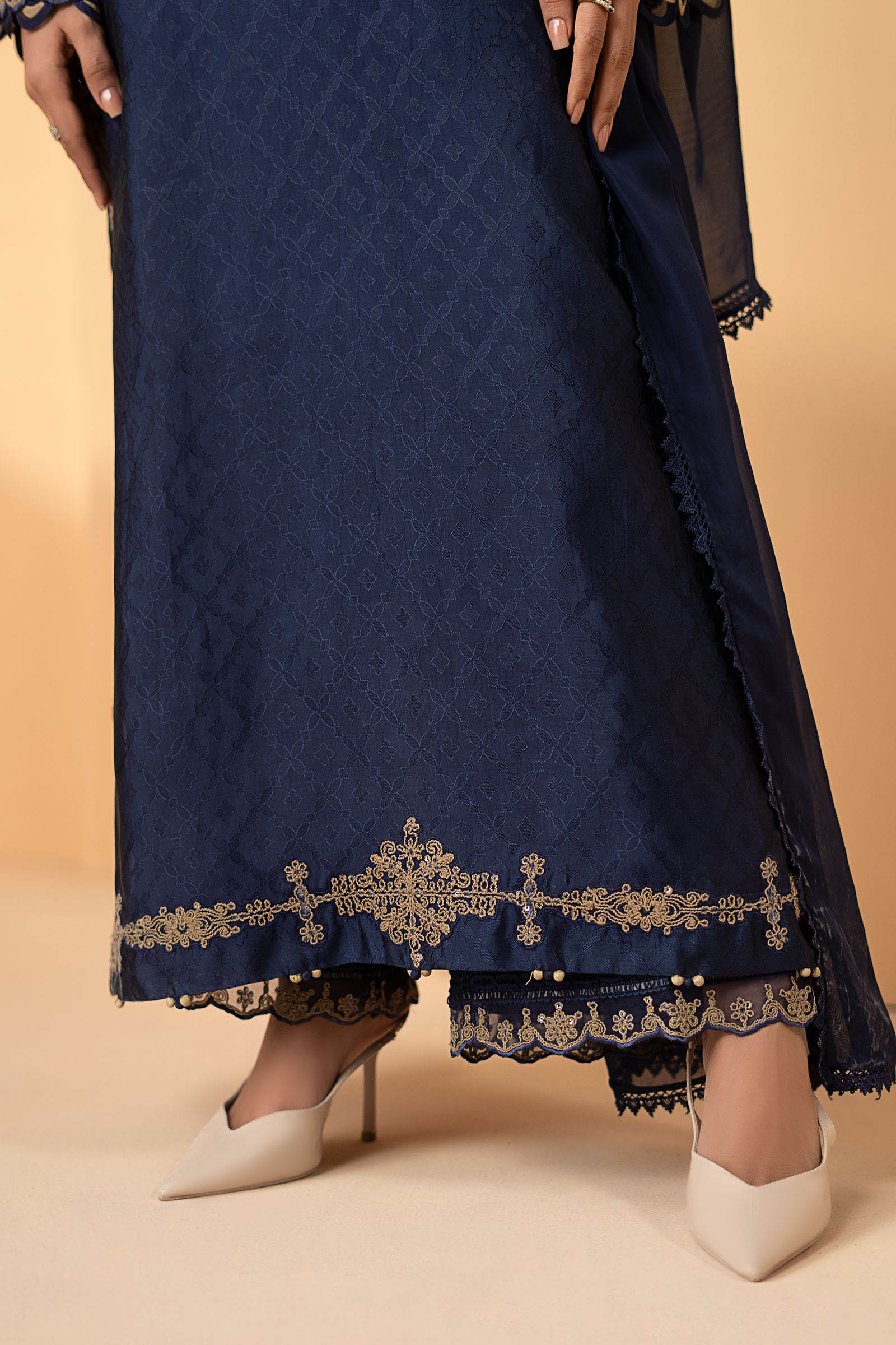 Maria B | Eid Collection 26 | 3 Piece Embroidered Self Tassel Silk Suit - House Of Hania