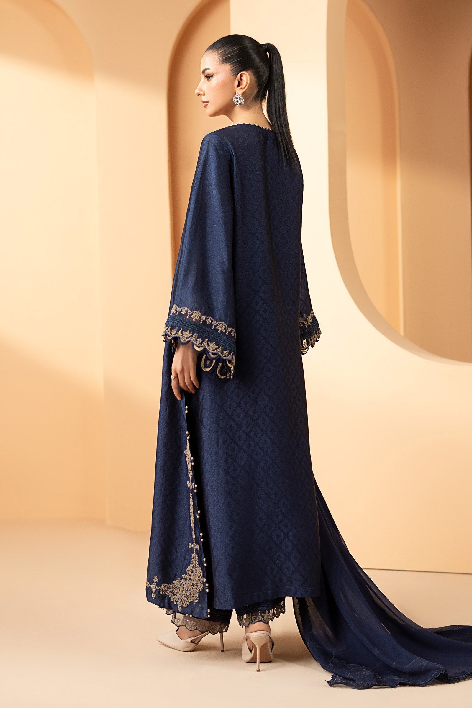 Maria B | Eid Collection 26 | 3 Piece Embroidered Self Tassel Silk Suit - House Of Hania