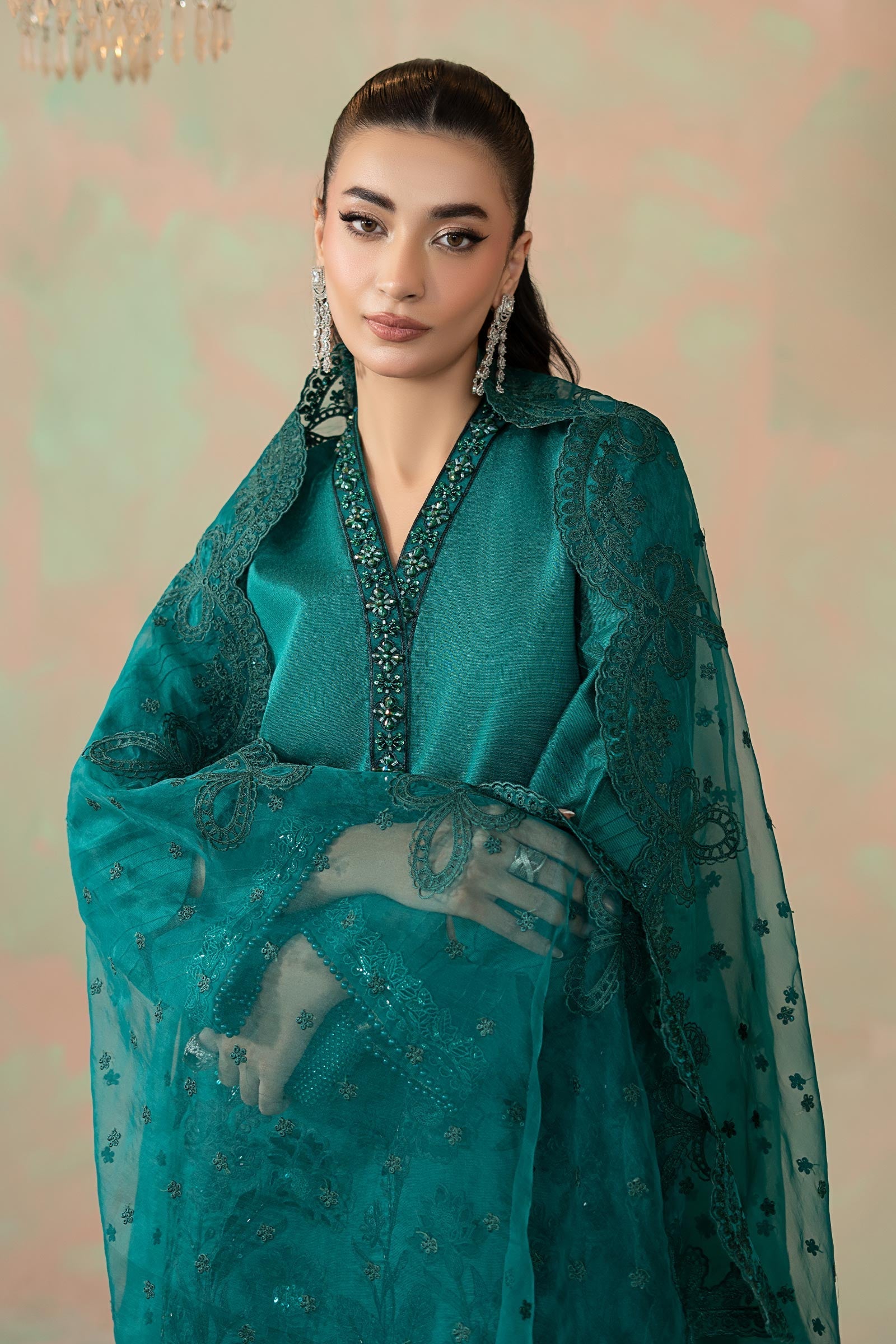 Maria B | Eid Collection 26 | 3 Piece Embroidered Silk Net Suit - House Of Hania