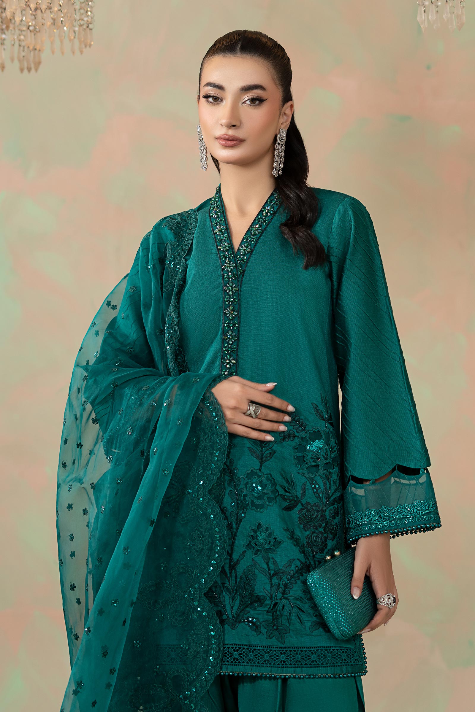 Maria B | Eid Collection 26 | 3 Piece Embroidered Silk Net Suit - House Of Hania
