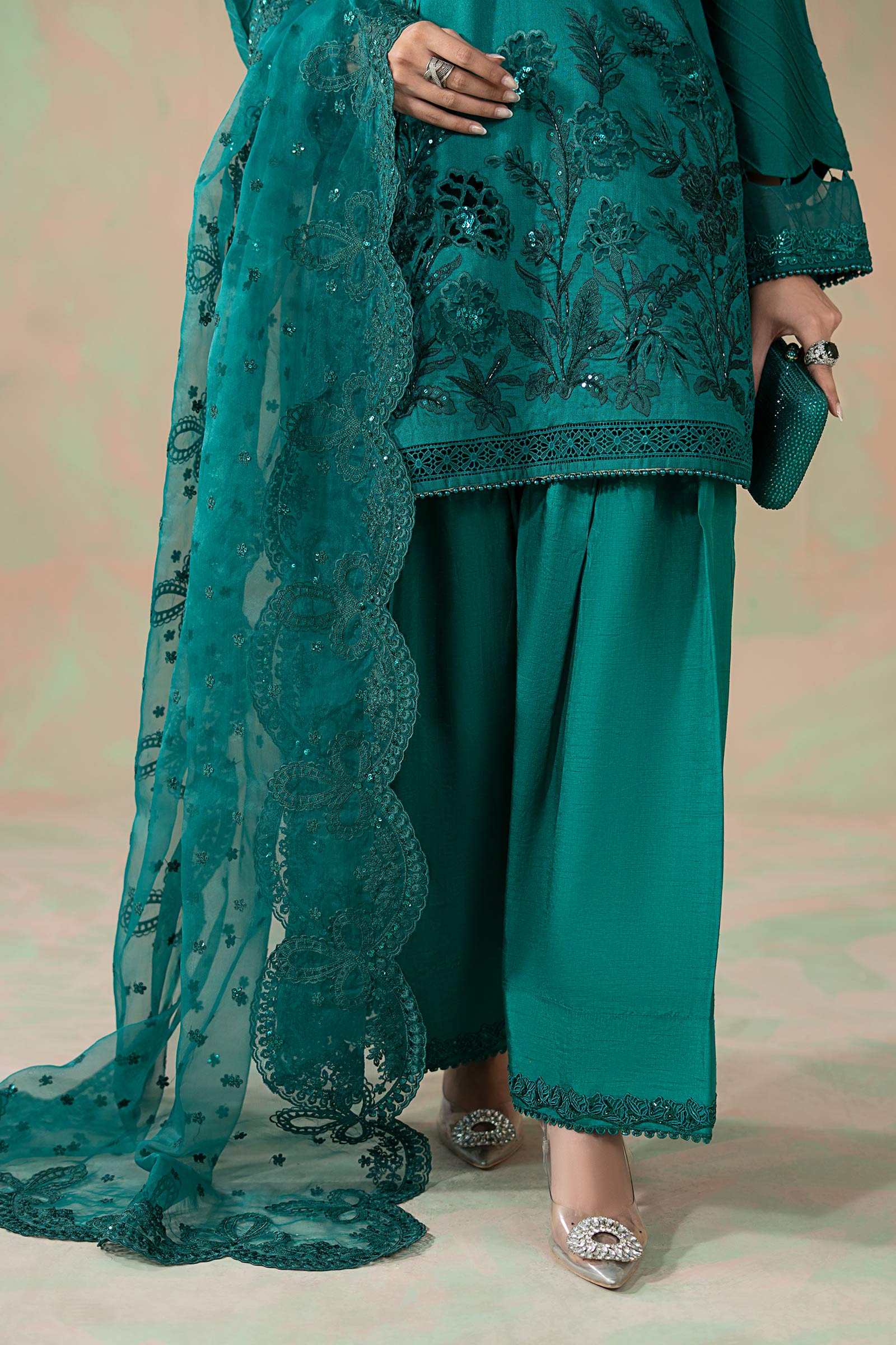 Maria B | Eid Collection 26 | 3 Piece Embroidered Silk Net Suit - House Of Hania