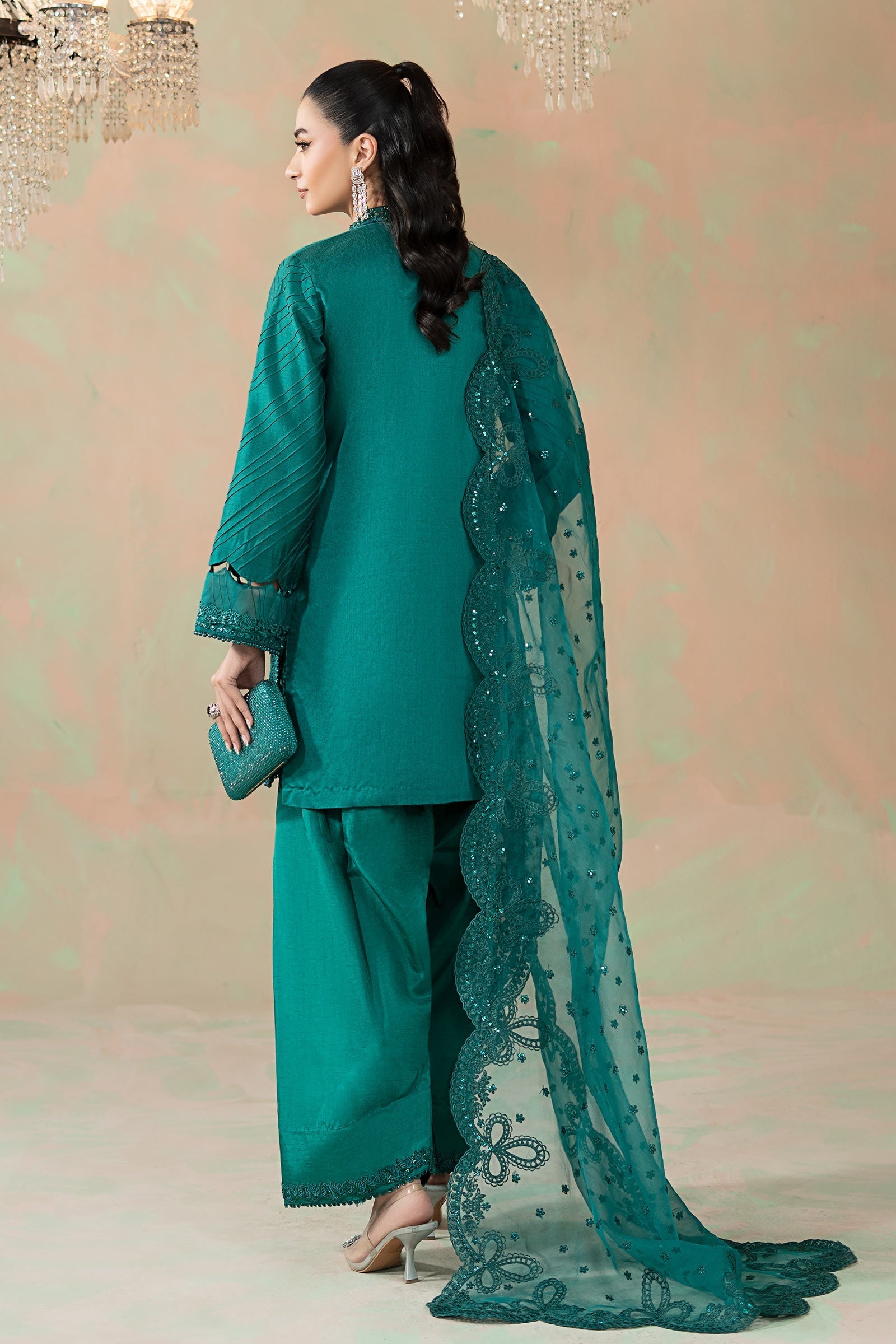 Maria B | Eid Collection 26 | 3 Piece Embroidered Silk Net Suit - House Of Hania