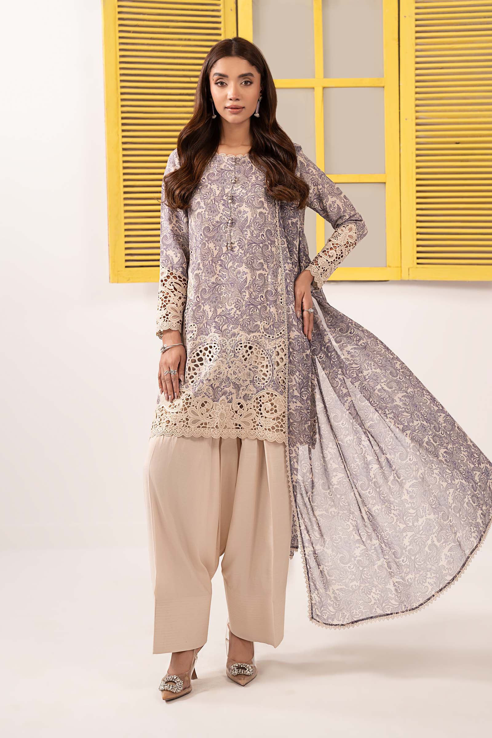 Maria B | Eid Collection 26 | 3 Piece Embroidered Silk Suit - House Of Hania