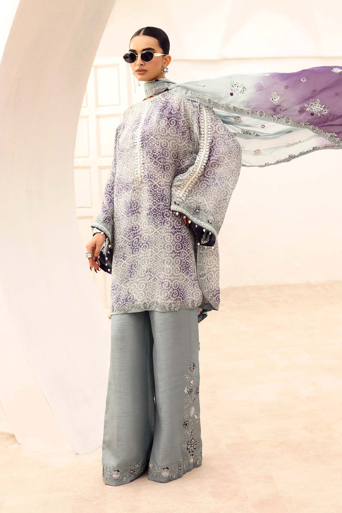 Maria B | Eid Collection 26 | 3 Piece Embroidered Silk Suit - House Of Hania