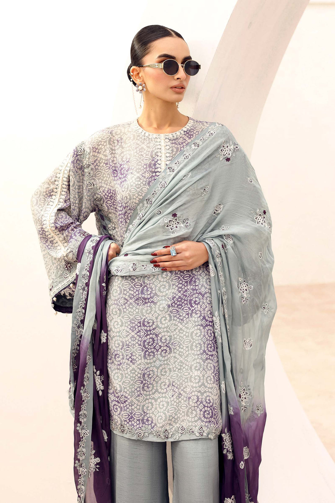 Maria B | Eid Collection 26 | 3 Piece Embroidered Silk Suit - House Of Hania