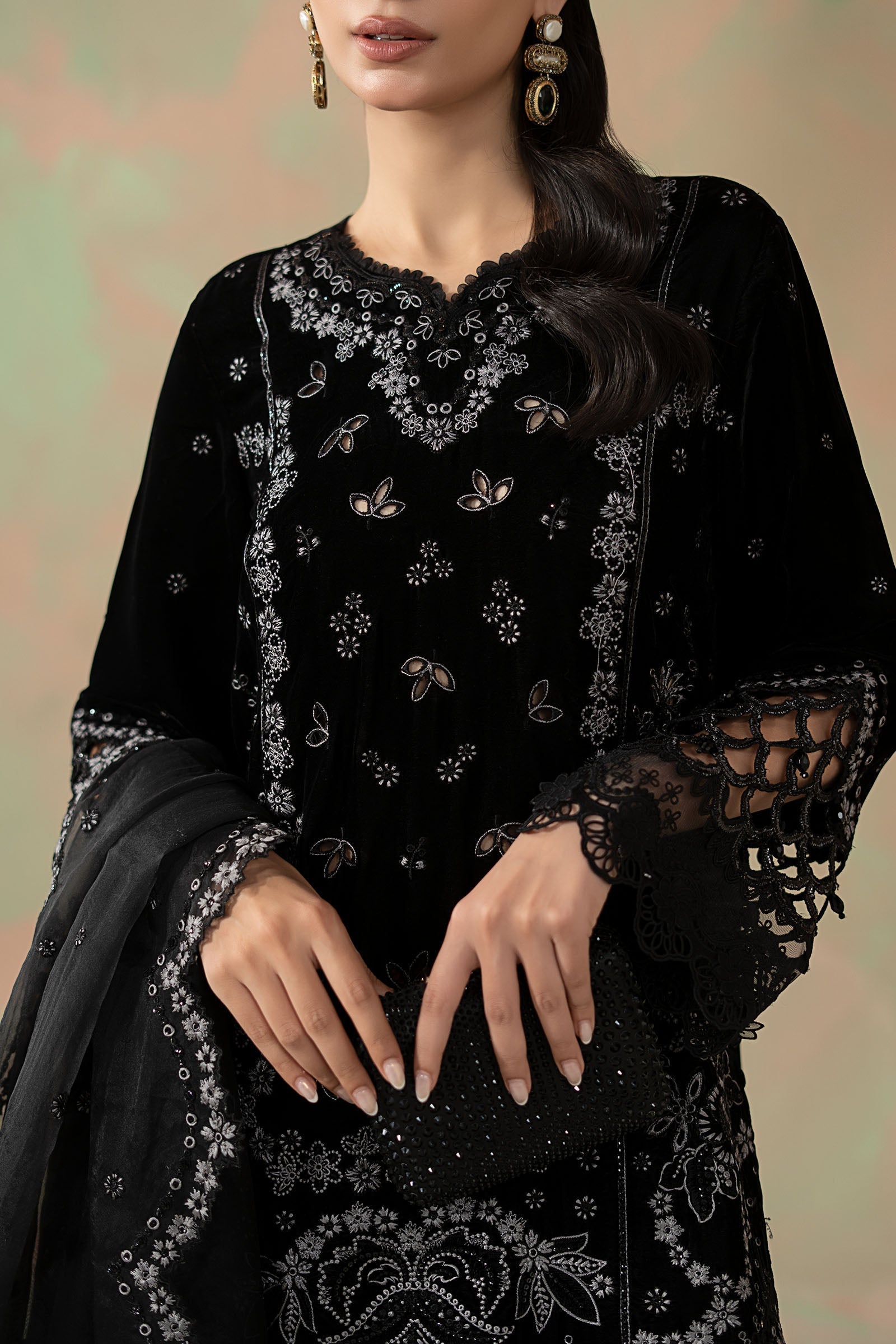 Maria B | Eid Collection 26 | 3 Piece Embroidered Velvet Suit - House Of Hania