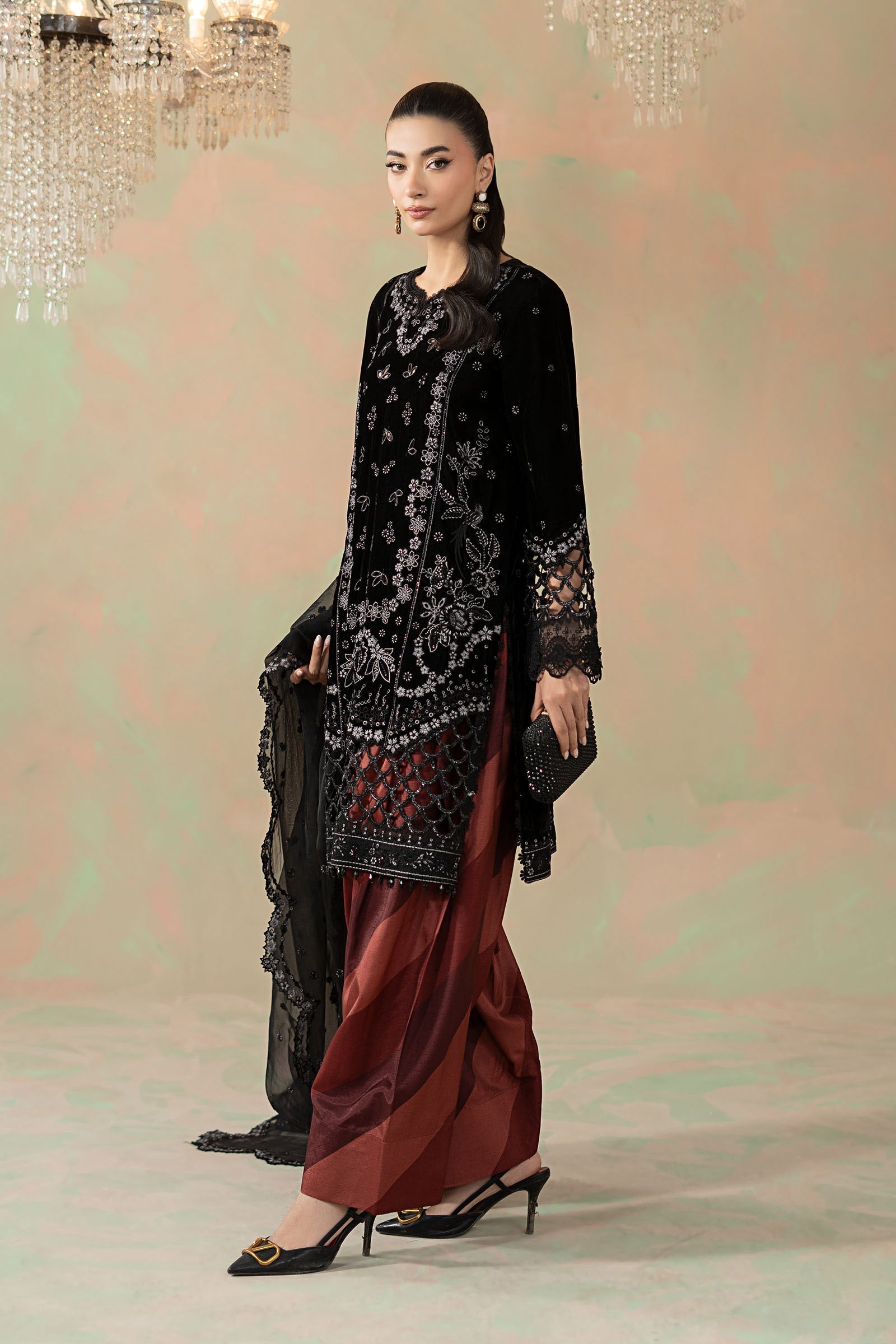 Maria B | Eid Collection 26 | 3 Piece Embroidered Velvet Suit - House Of Hania