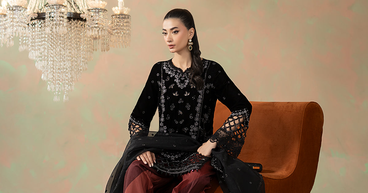 Maria B | Eid Collection 26 | 3 Piece Embroidered Velvet Suit - House Of Hania