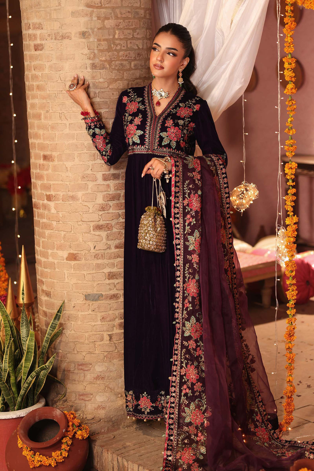 Maria B | Eid Collection 26 | 3 Piece Embroidered Velvet Suit - House Of Hania