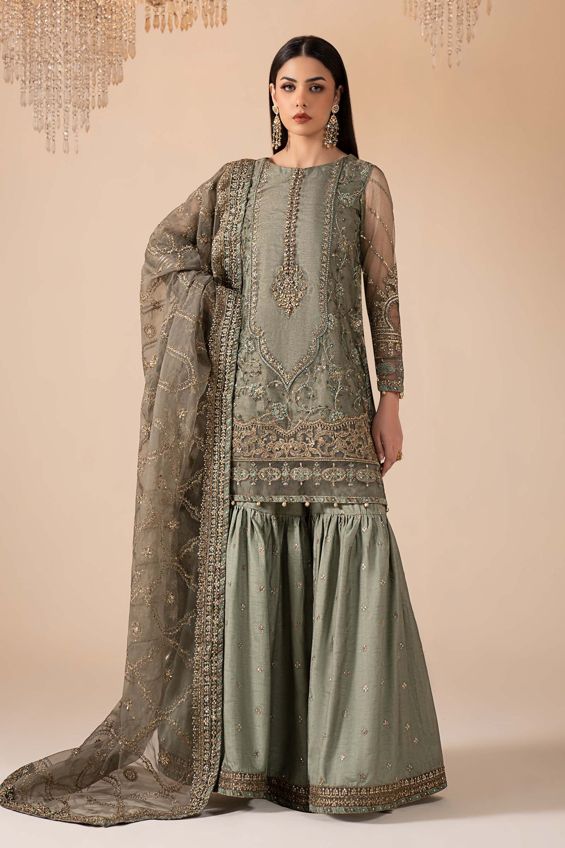 Maria B | Eid Collection 26 | 3 Piece Embroidered Zari Net Suit - House Of Hania