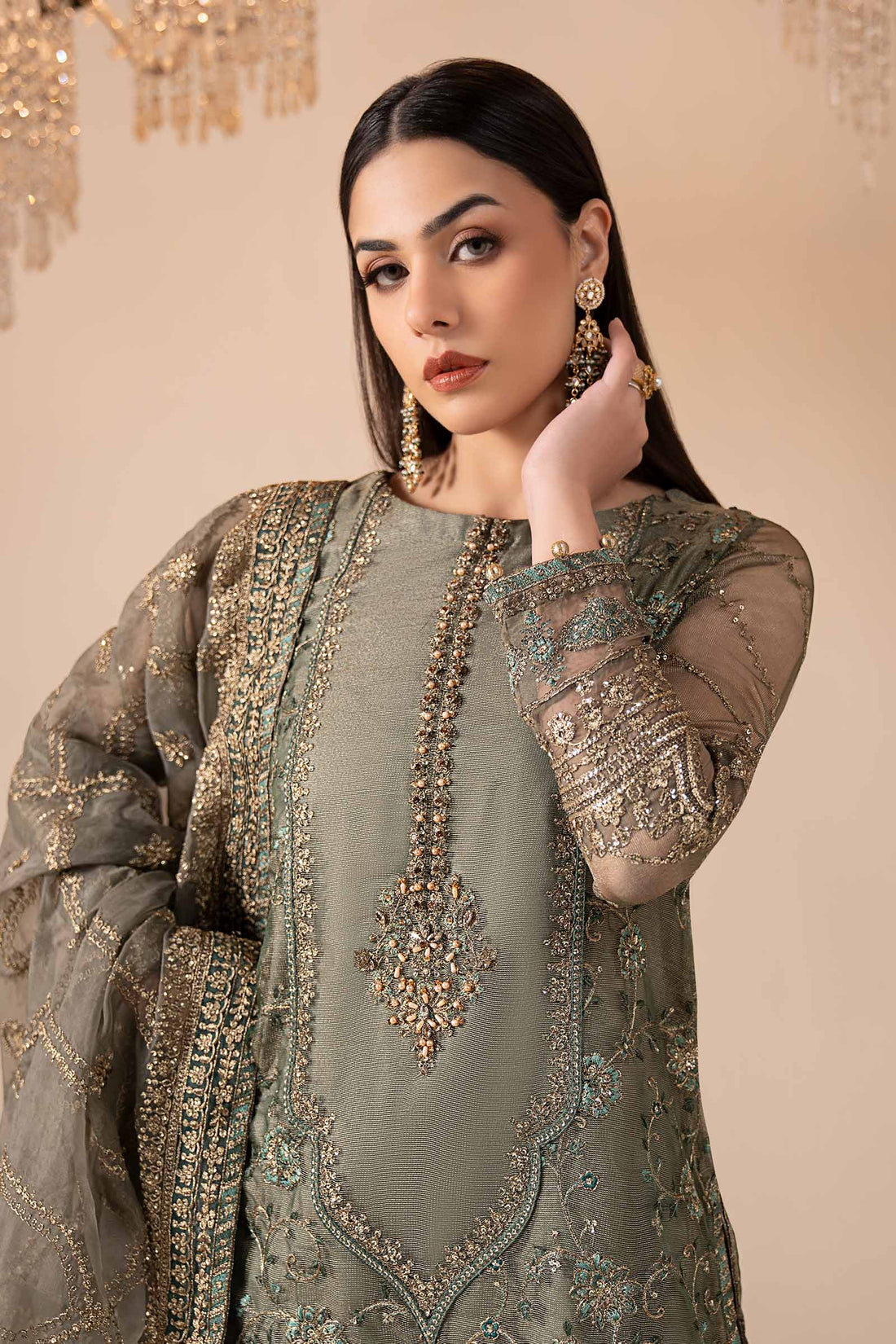 Maria B | Eid Collection 26 | 3 Piece Embroidered Zari Net Suit - House Of Hania
