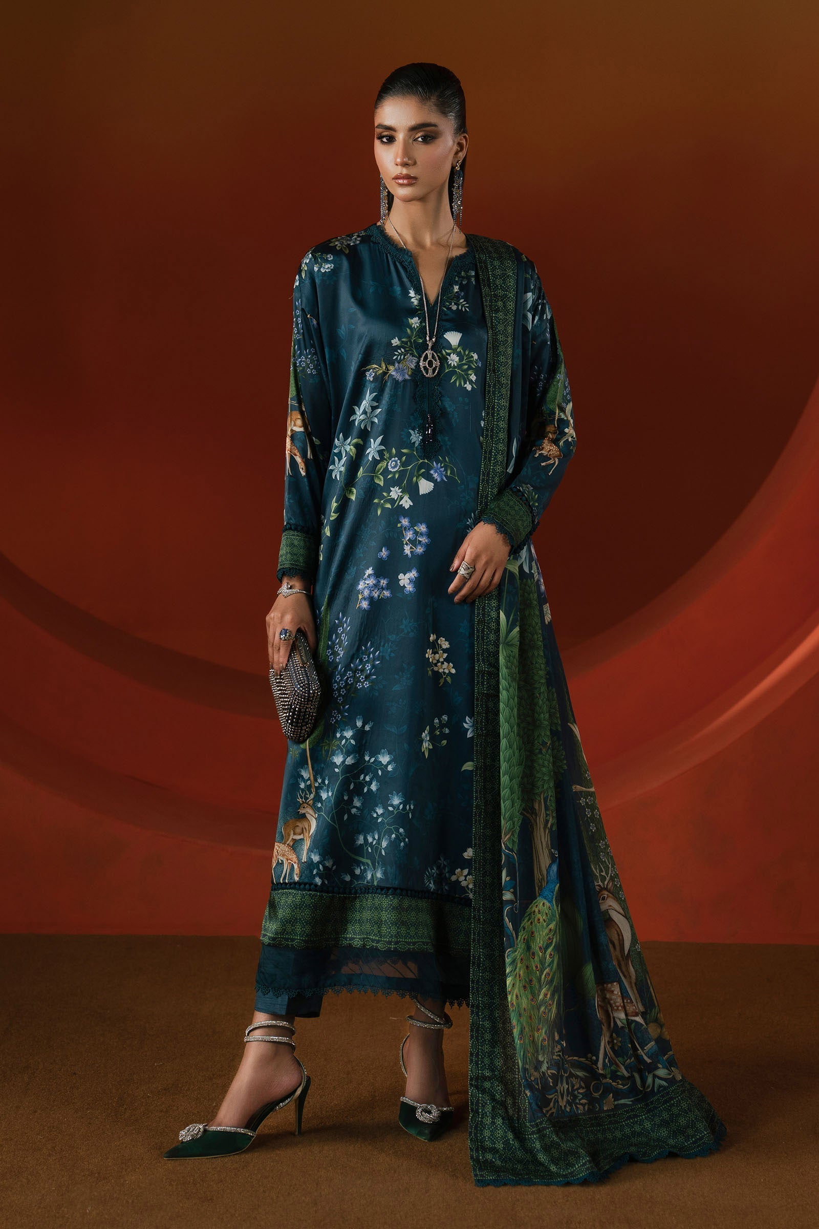 Maria B | Eid Collection 26 | 3 Piece Printed Satin Silk Suit - House Of Hania