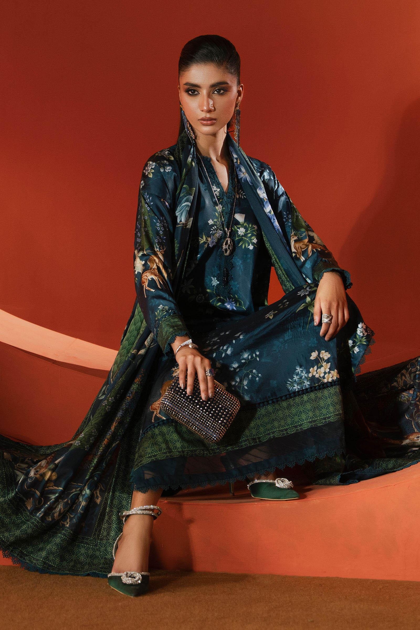 Maria B | Eid Collection 26 | 3 Piece Printed Satin Silk Suit - House Of Hania