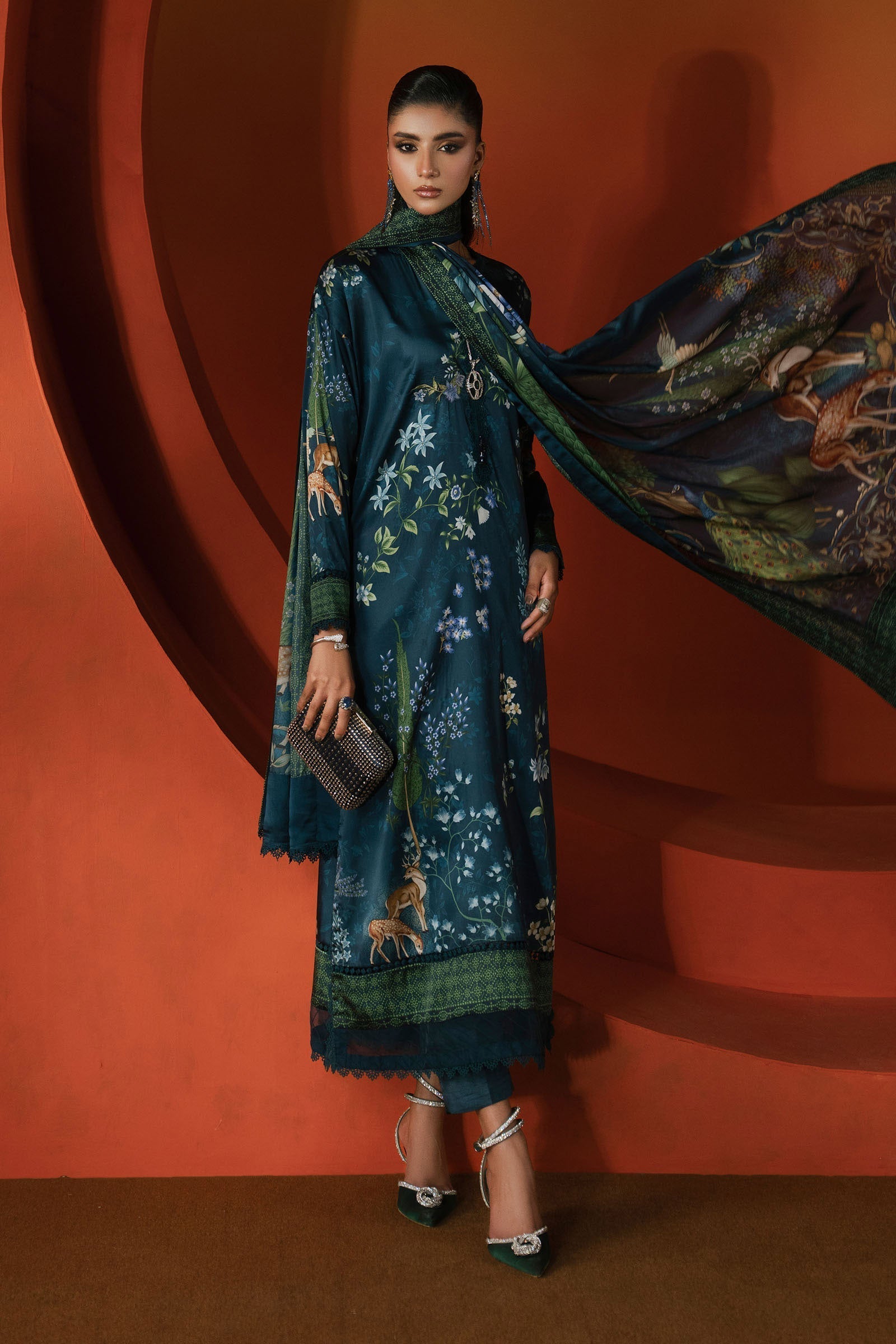 Maria B | Eid Collection 26 | 3 Piece Printed Satin Silk Suit - House Of Hania