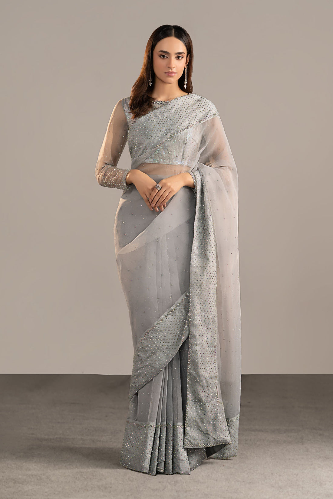 Maria B | Eid Collection 26 | Embellished Organza Saree - House Of Hania