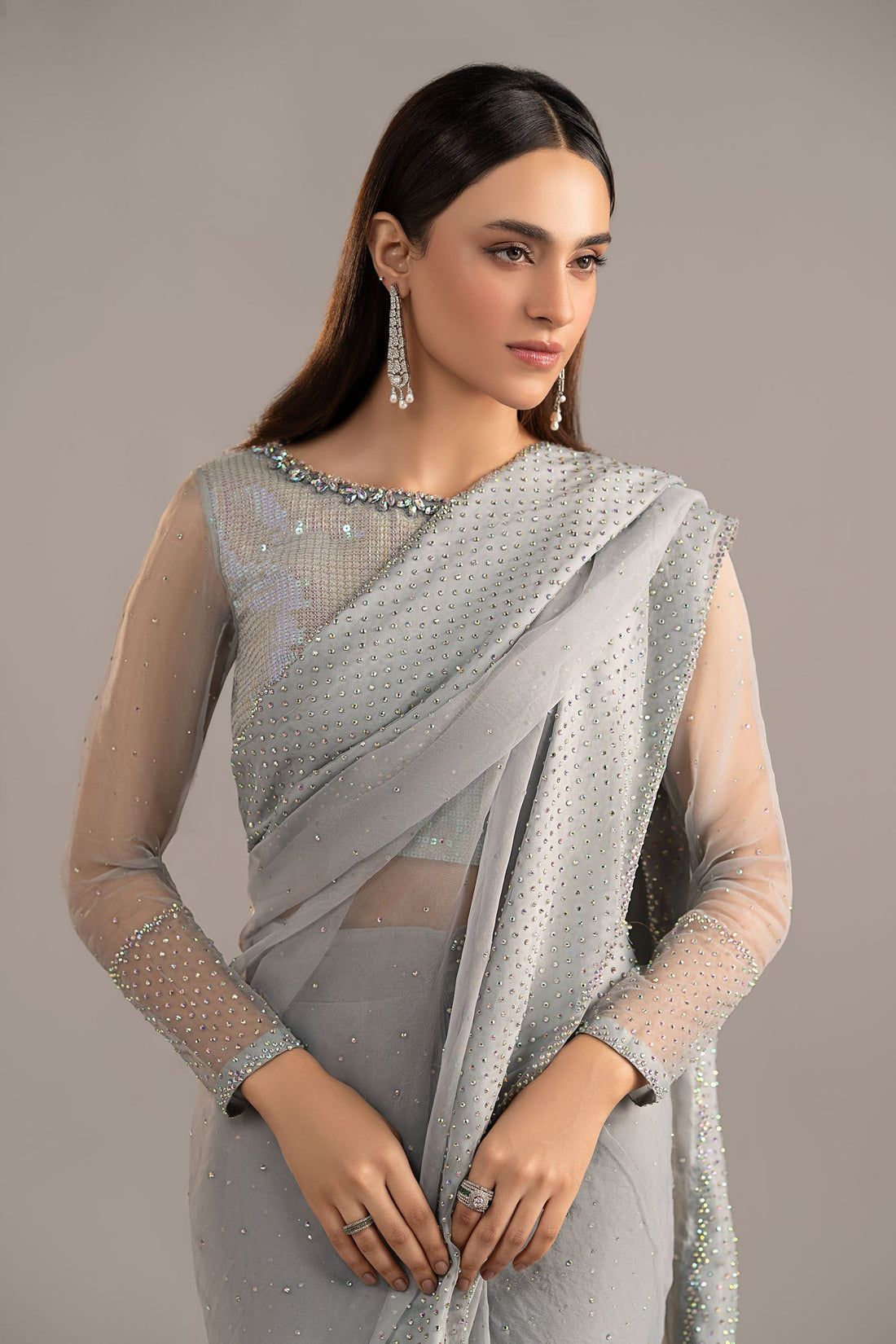 Maria B | Eid Collection 26 | Embellished Organza Saree - House Of Hania