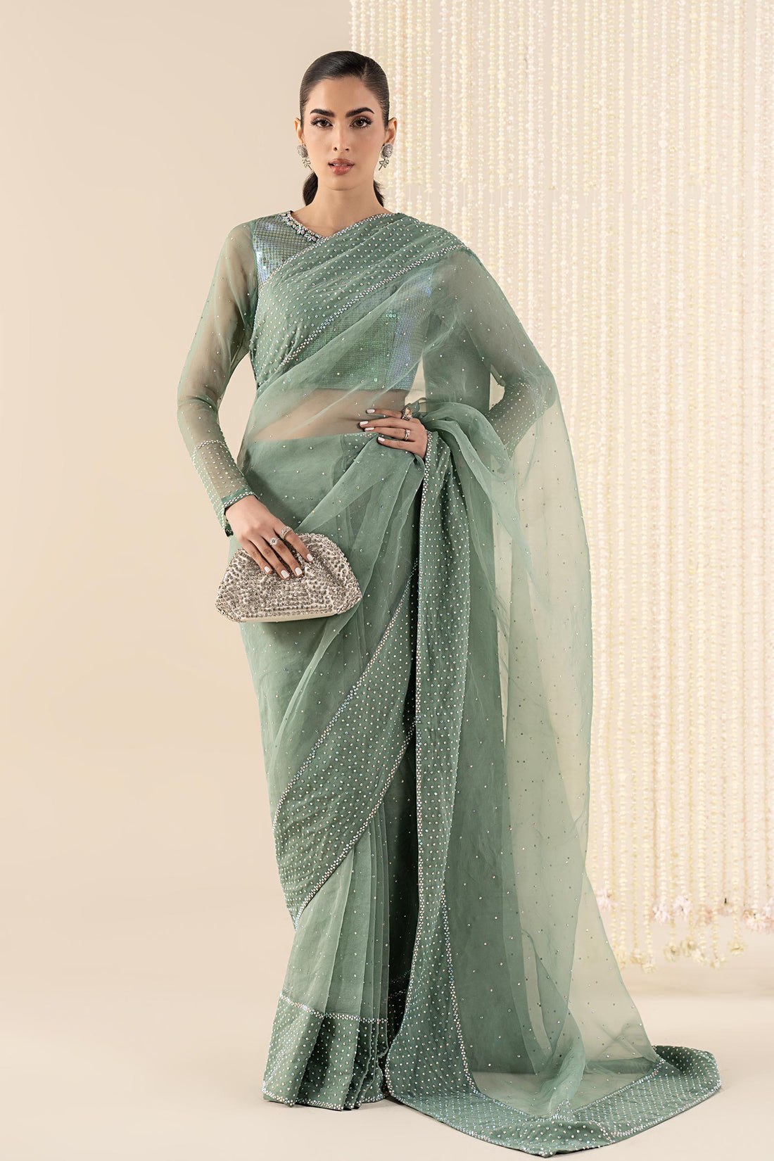 Maria B | Eid Collection 26 | Embellished Organza Saree - House Of Hania