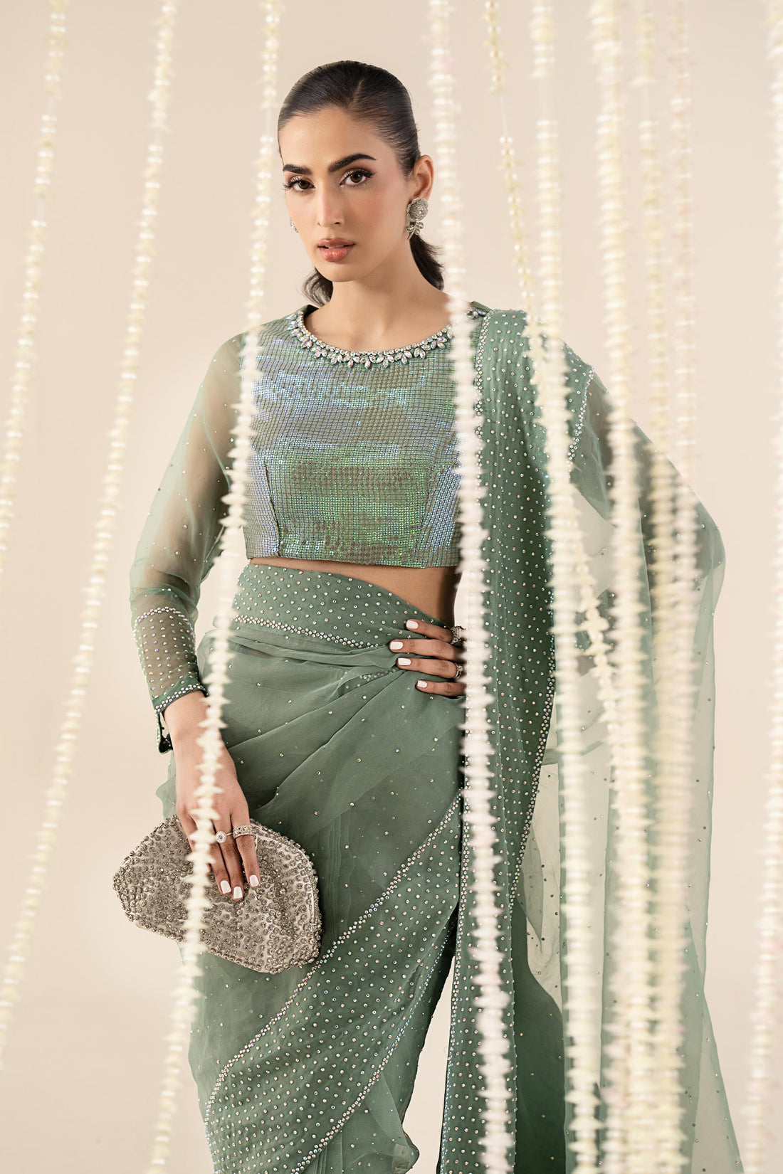 Maria B | Eid Collection 26 | Embellished Organza Saree - House Of Hania