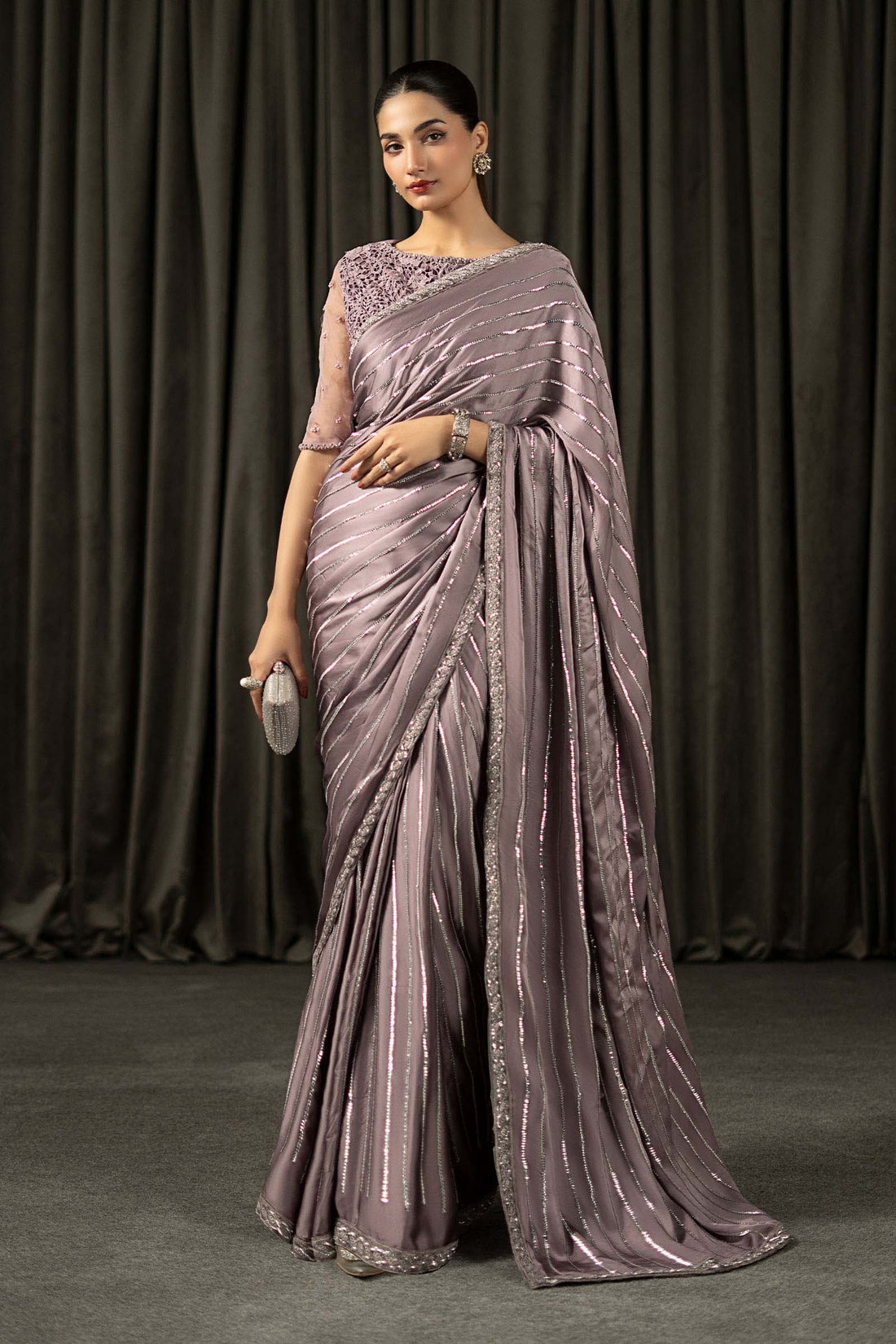 Maria B | Eid Collection 26 | Embroidered Charmeuse Silk Saree - House Of Hania